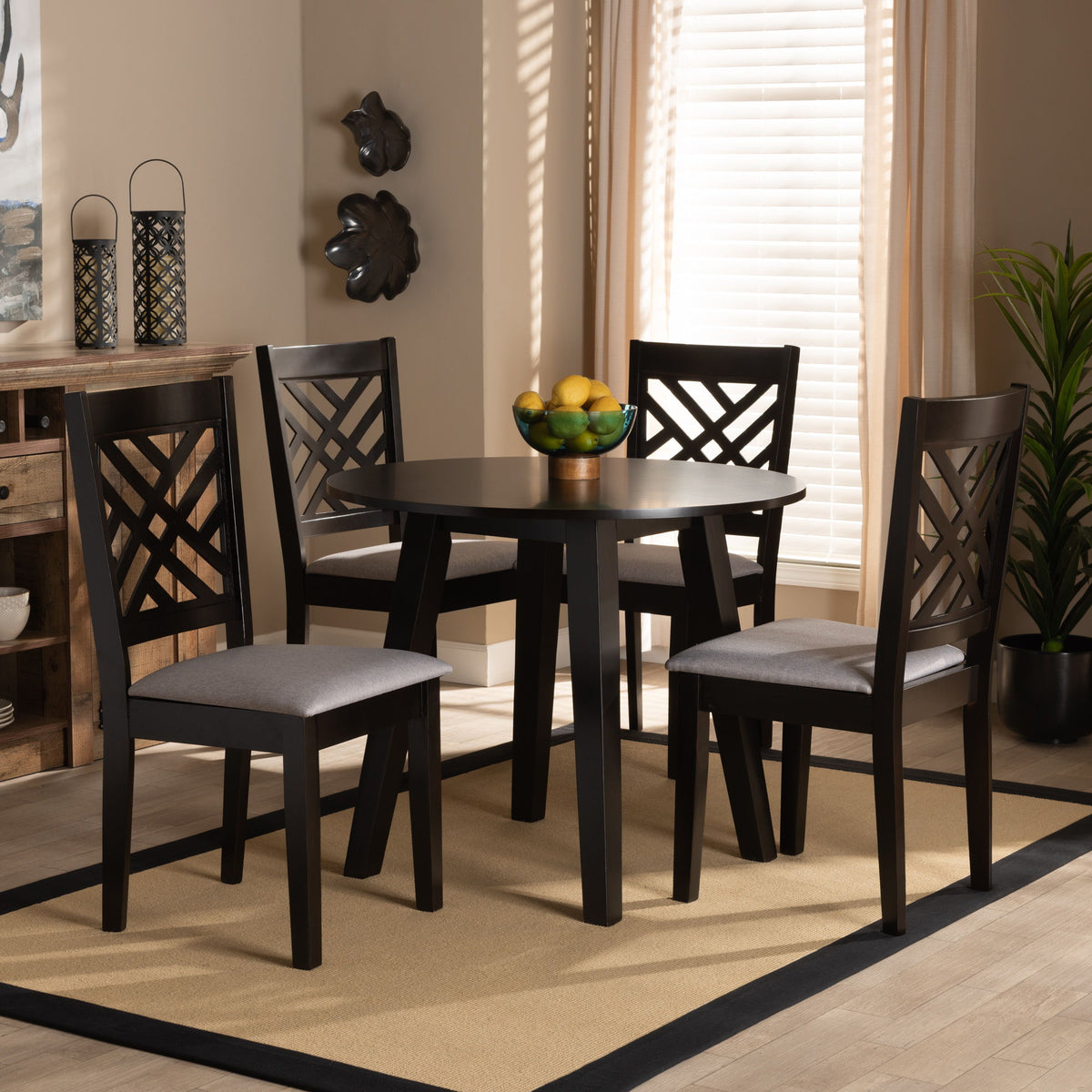 Lilly Modern and Contemporary Grey Fabric Upholstered and Dark Brown Finished Wood 5-Piece Dining Set