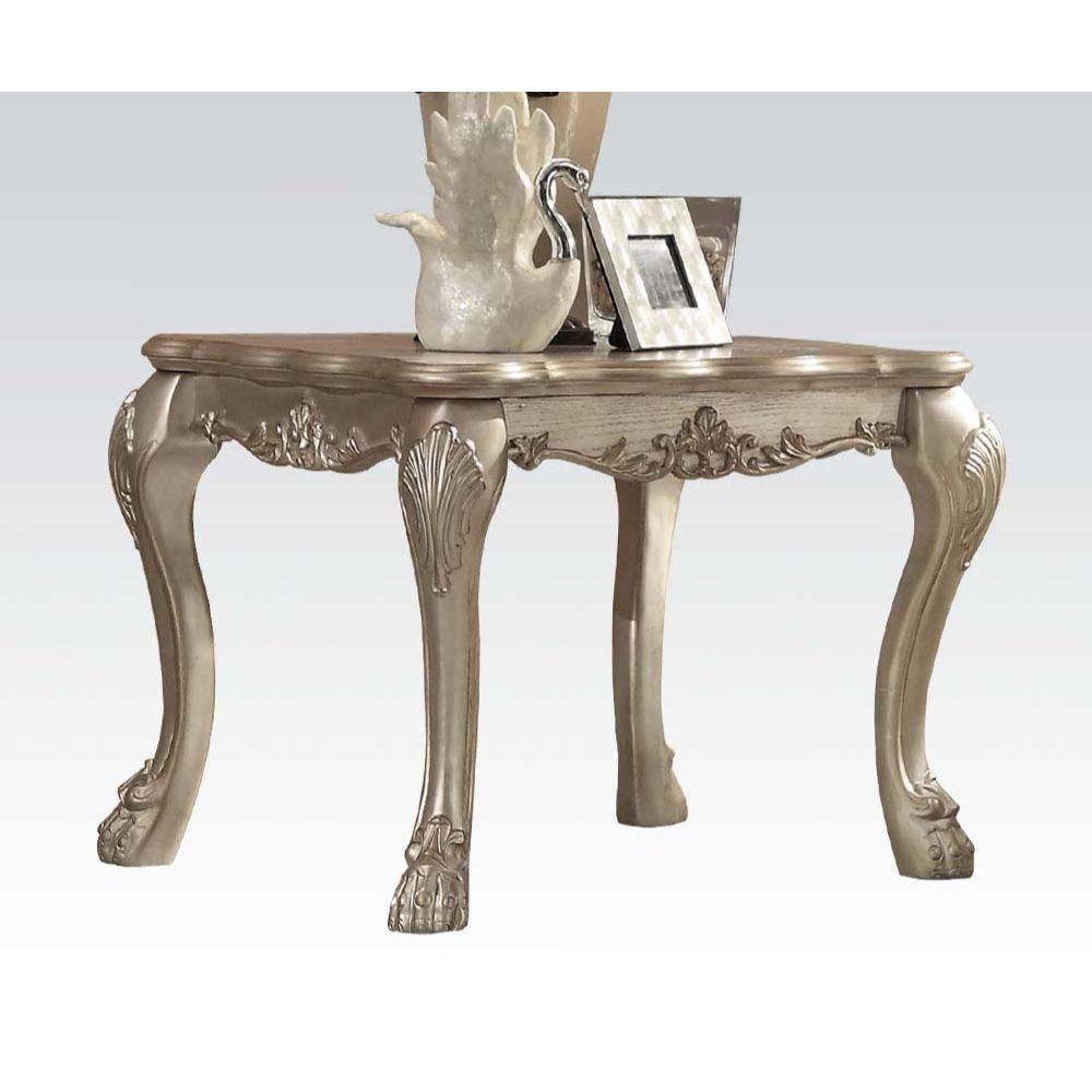 ACME The Dresden traditional end table, reflects highly decorative details, oversized claw feet, decorative carving inlay veneers on apron, all carefully made with selected materials. This table will be the showpiece of any room environment. | Meri Furnit