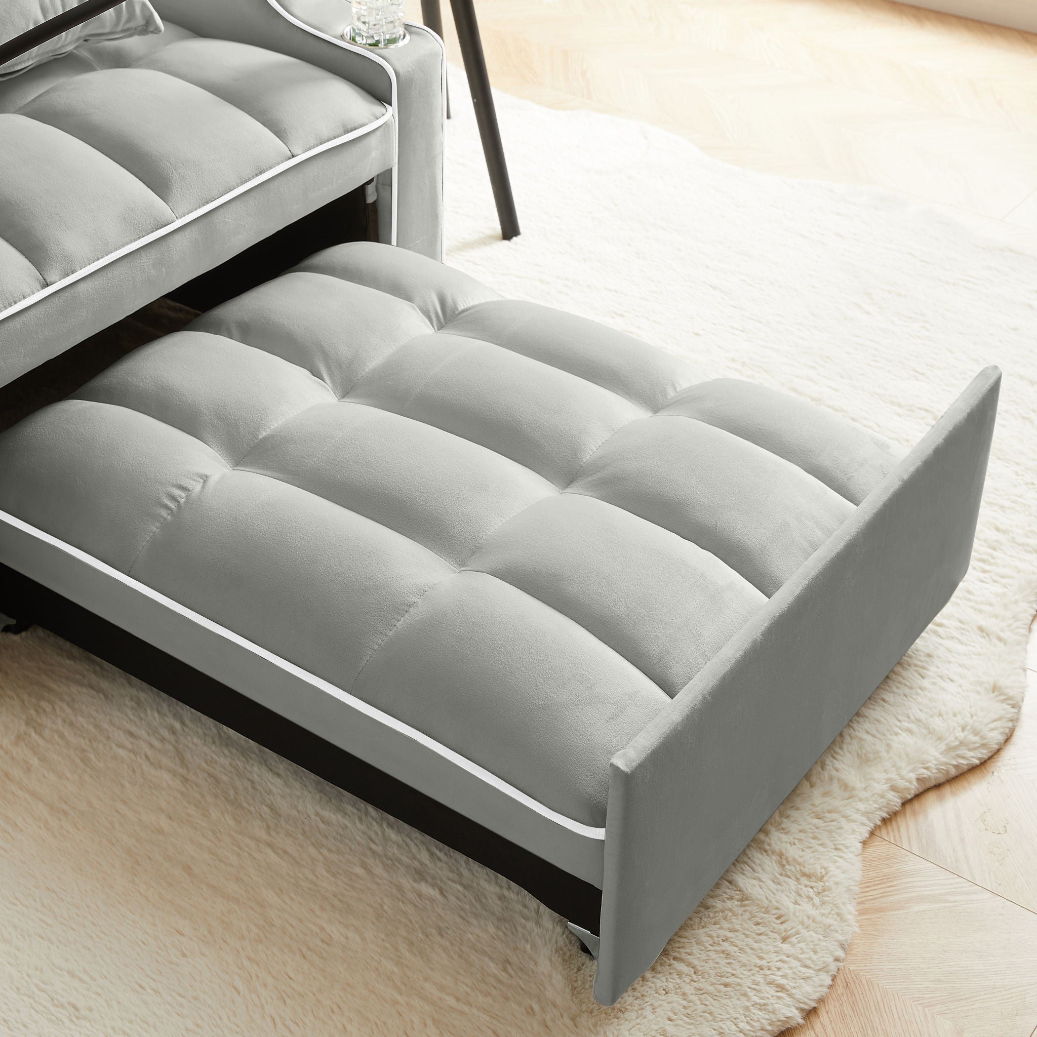 Convertible Velvet 3 In 1 Sofa Bed With Adjustable Sleeper Chair And Multi Pockets