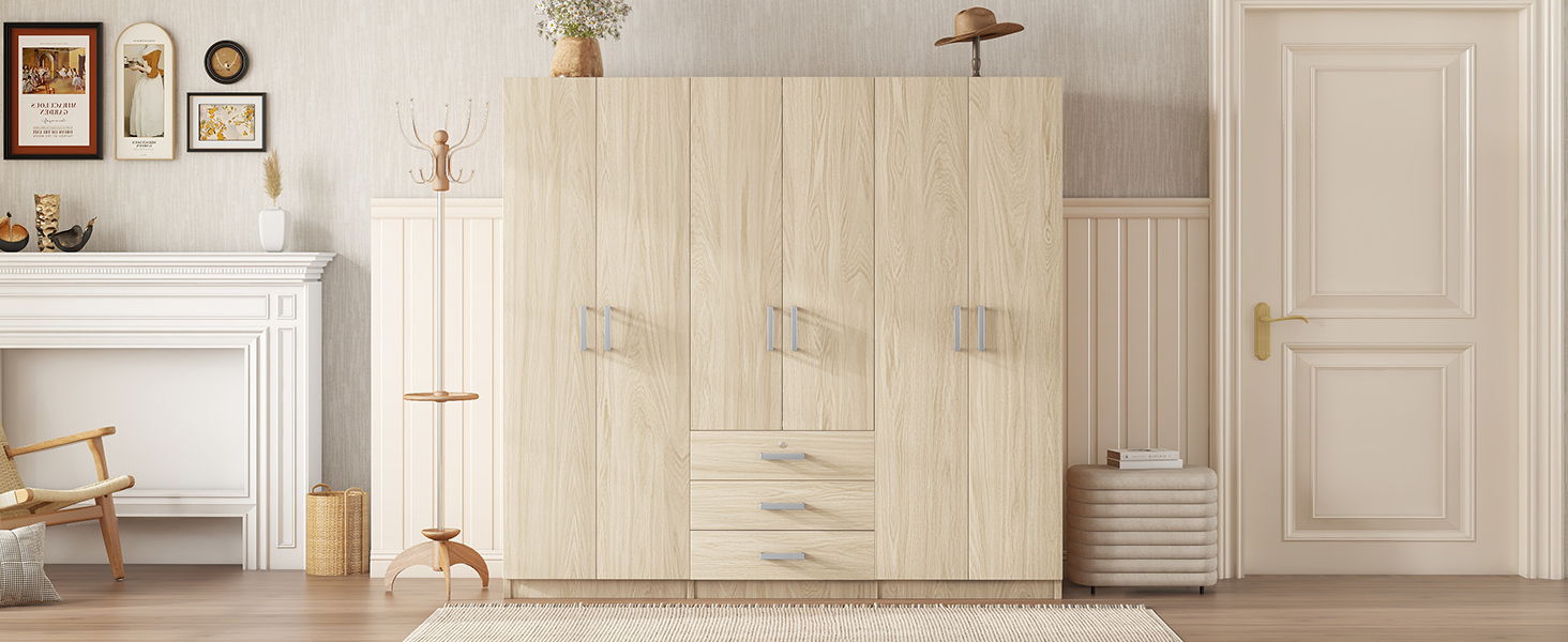 6 Doors Wardrobe Storage For Bedroom, With Big Drawers