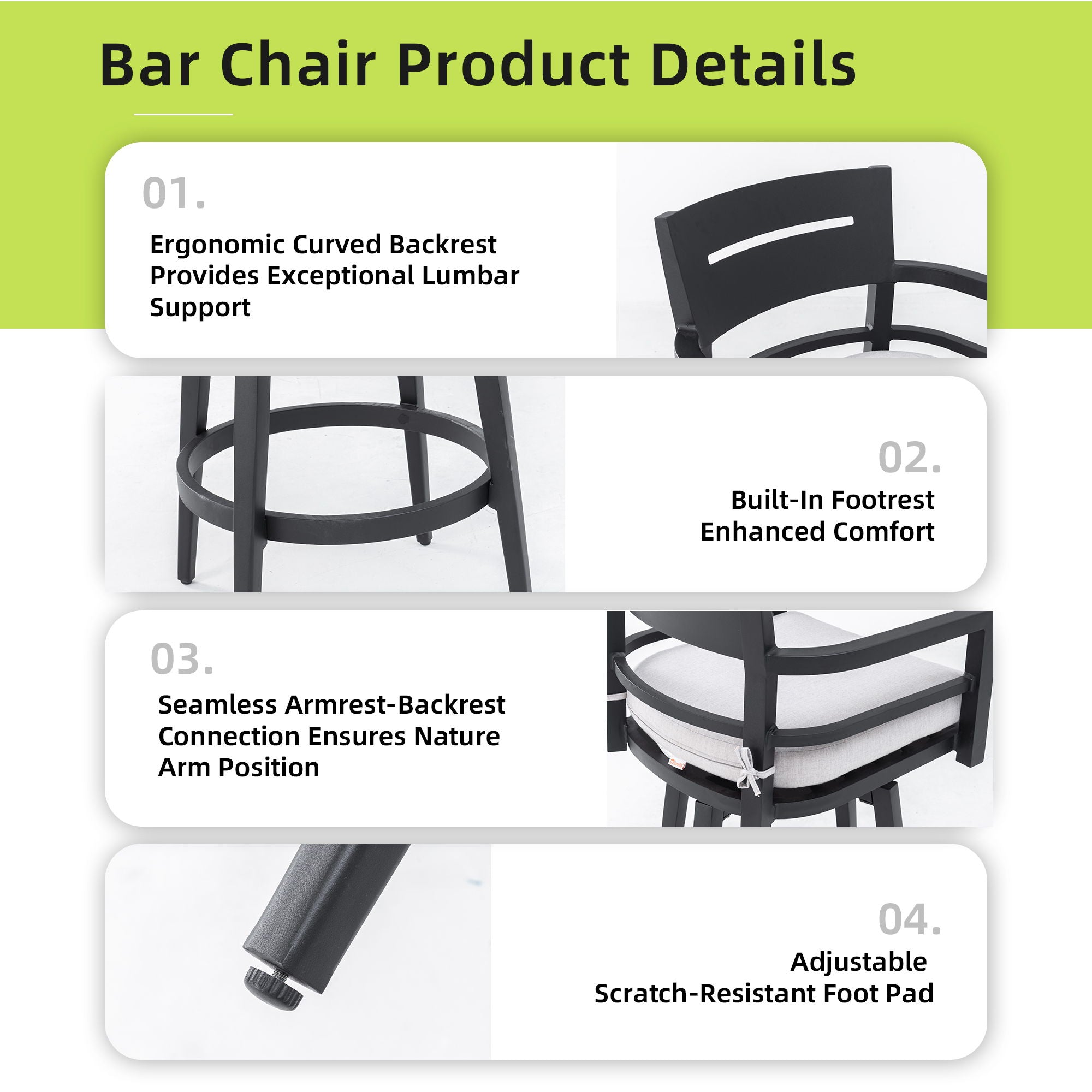 Outdoor Swivel Bar Chairs, 360 Degree Rotation, Ergonomic Backrest (Set of 2)