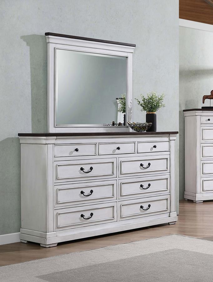 Coaster Fine Furniture Hillcrest - 9-Drawer Dresser With Mirror - Distressed White | Meri Furniture