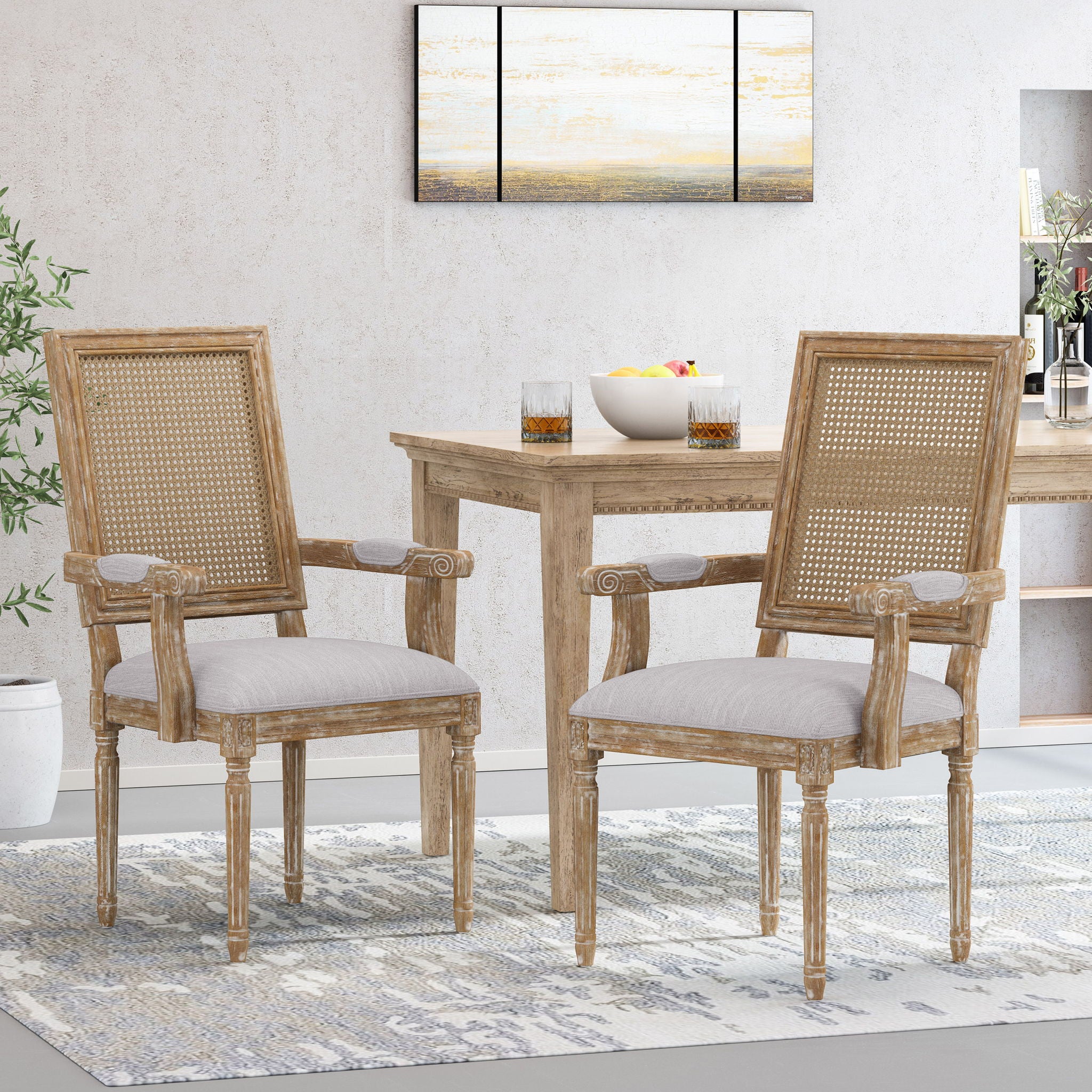 Elegant French Country Style Dining Chair With Cane Backrest