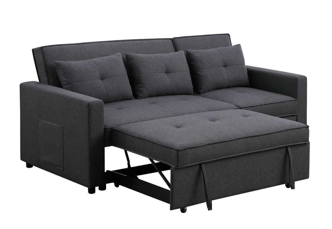 Zoey 79.75"W Dark Gray Linen Convertible Sleeper Sofa with Side Pocket