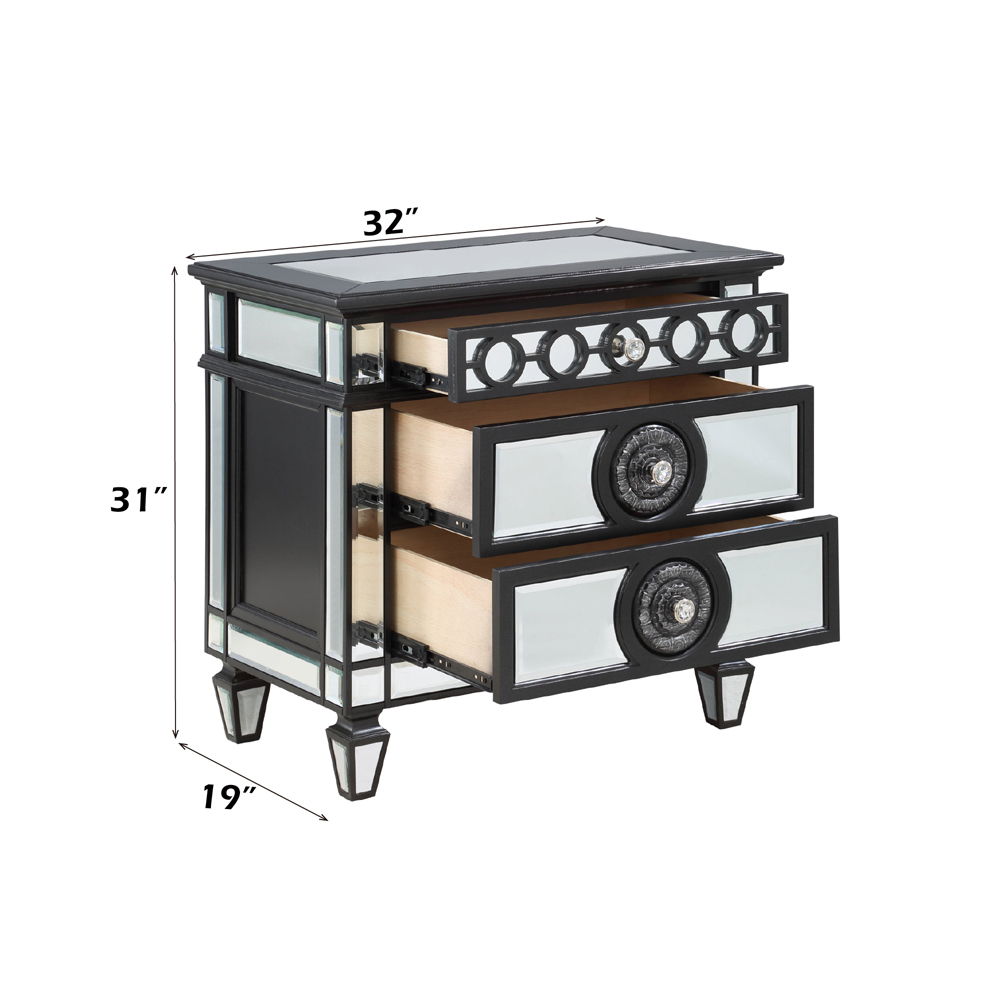 Varian II - Nightstand - Mirrored, Black & Sliver