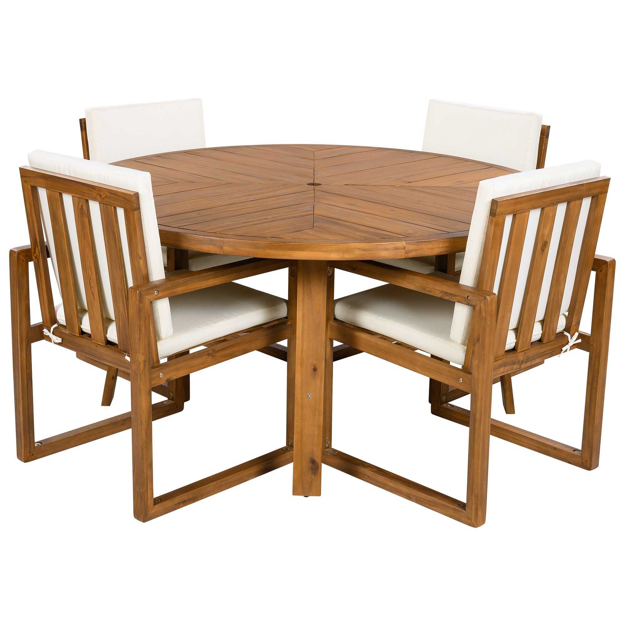 5 Piece Outdoor Patio Dining Set With 4 Armchairs And Table - Beige