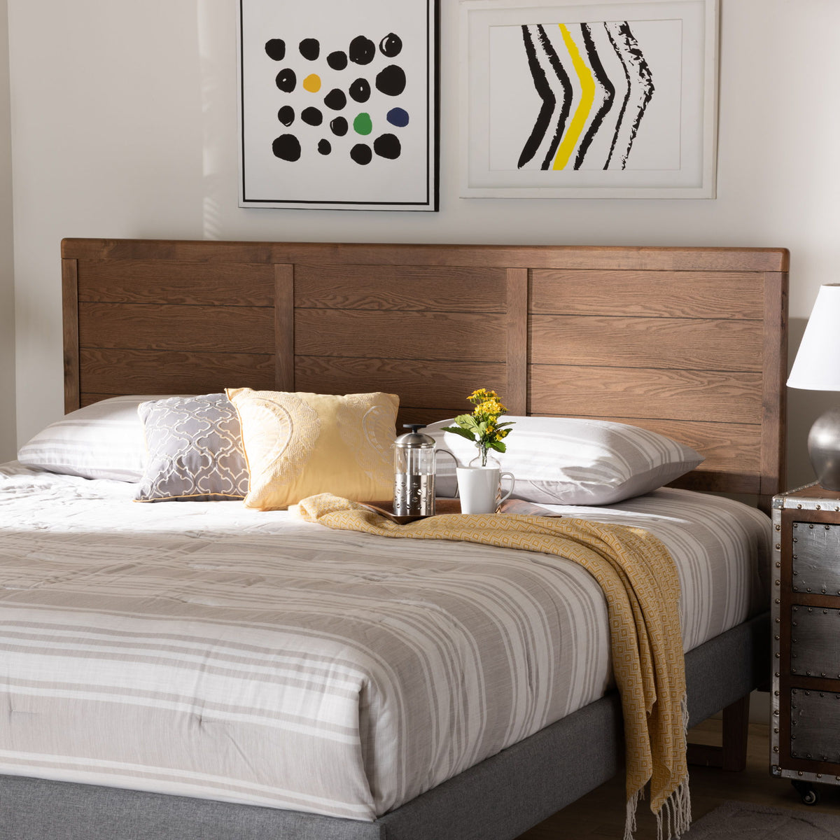 Seren Mid-Century Modern Walnut Brown Finished Wood King Size Headboard