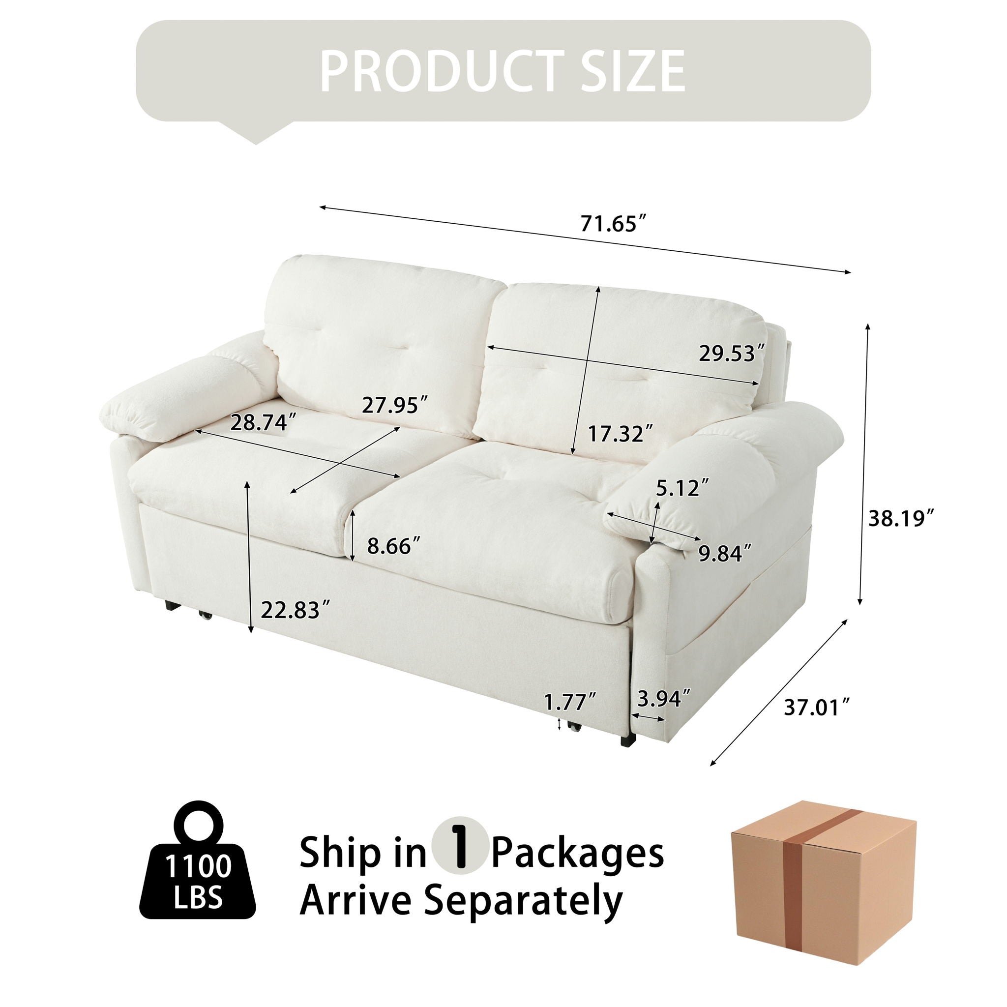 Modern Convertible Sleeper Sofa Bed With Pull-Out Queen Design, Side Storage & Thick Cushions