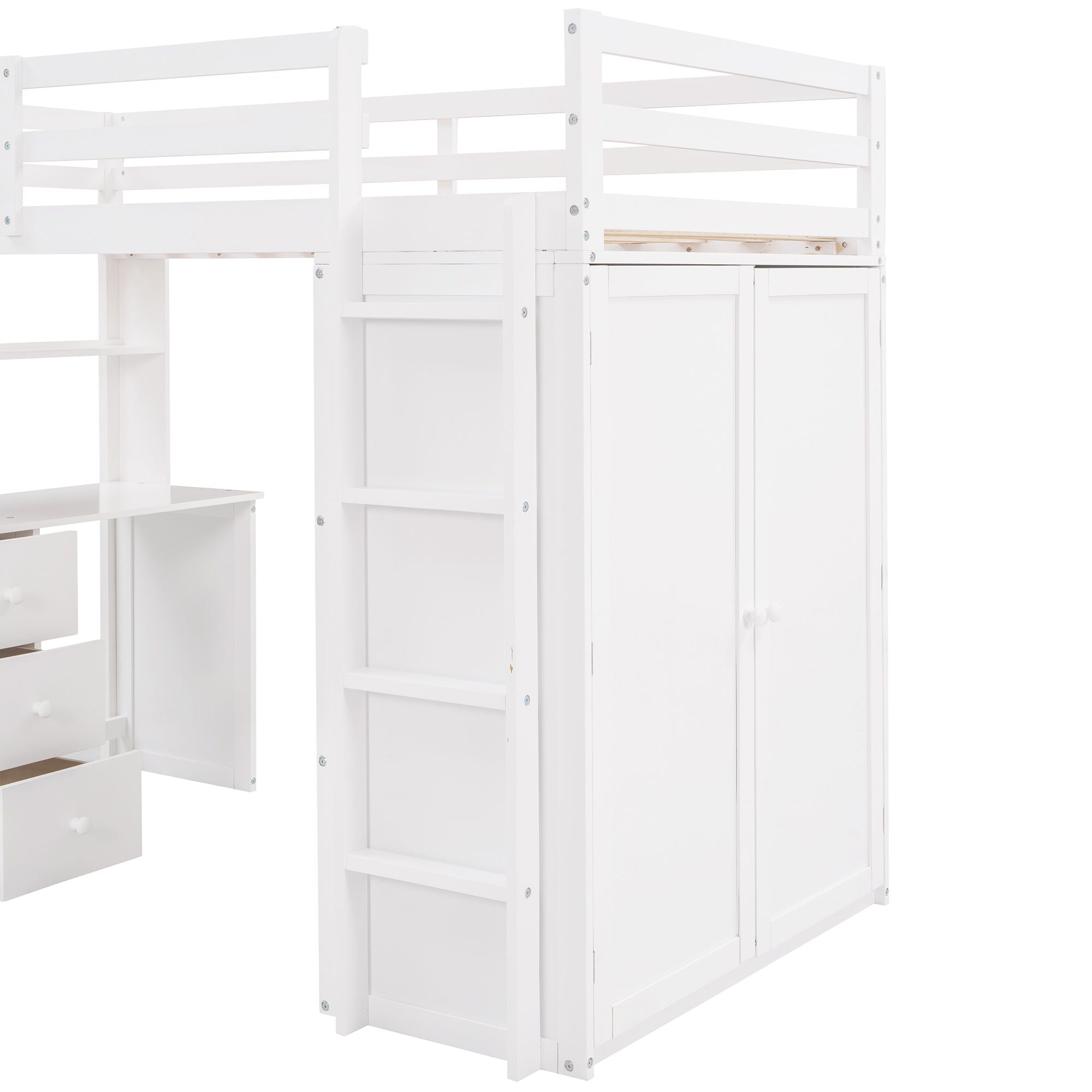 Loft Bed With Drawers, Desk, And Wardrobe
