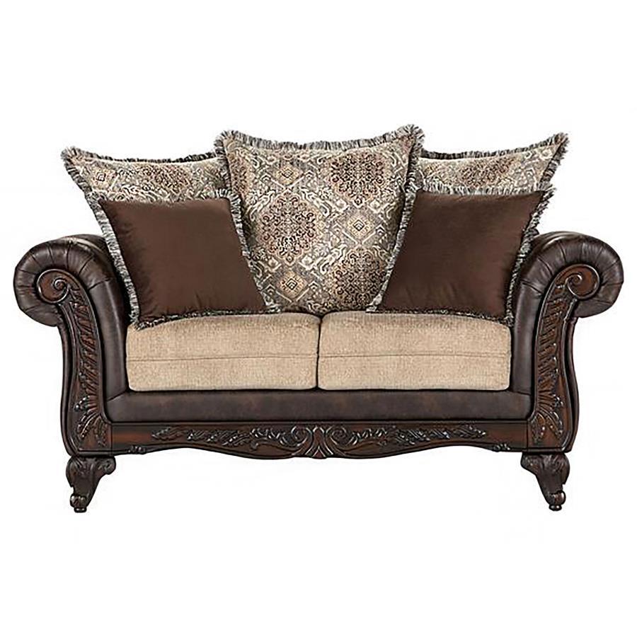 Coaster Fine Furniture Elmbrook - Upholstered Rolled Arm Sofa Set With Intricate Wood | Meri Furniture