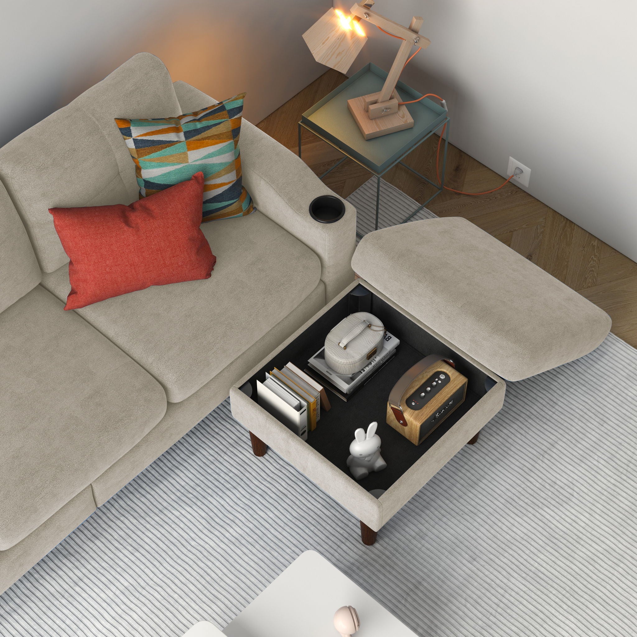 3 Seater Convertible Combination L Shaped Sofa With Footstools With Storage