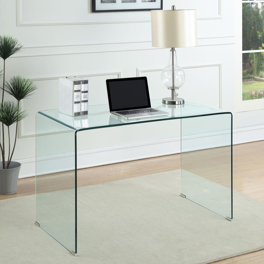 Coaster Fine Furniture Ripley - Tempered Bent Glass Writing Desk Clear - Clear Glass | Meri Furniture