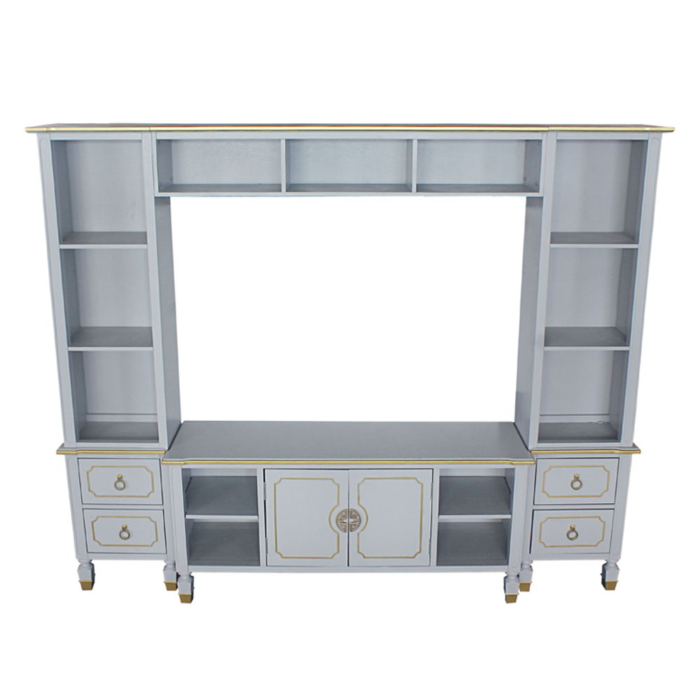 House Marchese - Entertainment Center - Gold Trim & Pearl Gray