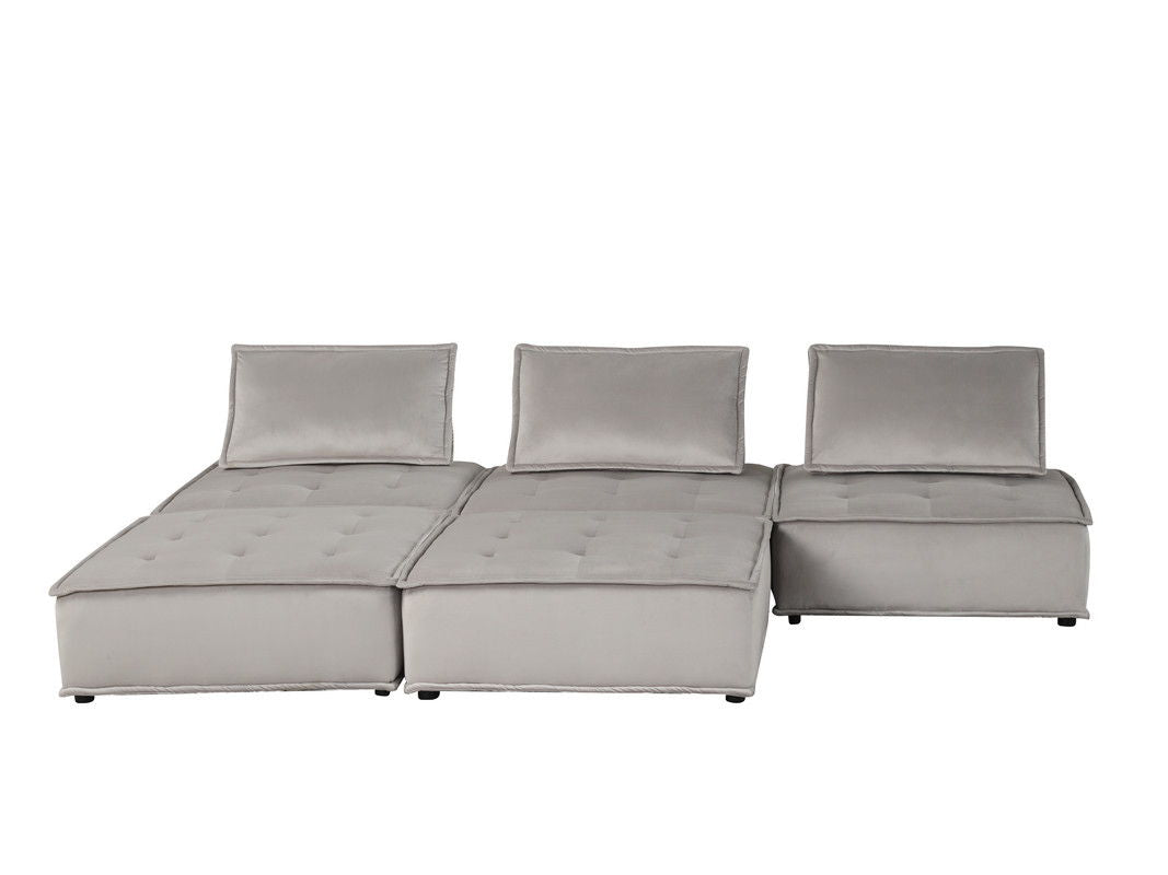Anna 120"W Light Gray Velvet 5 Pc Sectional Sofa