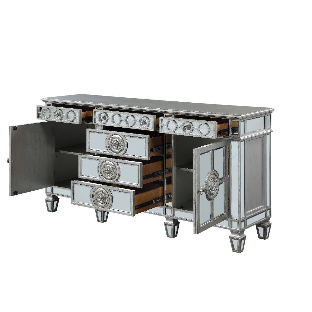 ACME Varian - Server - Mirrored & Antique Platinum - 36" | Meri Furniture