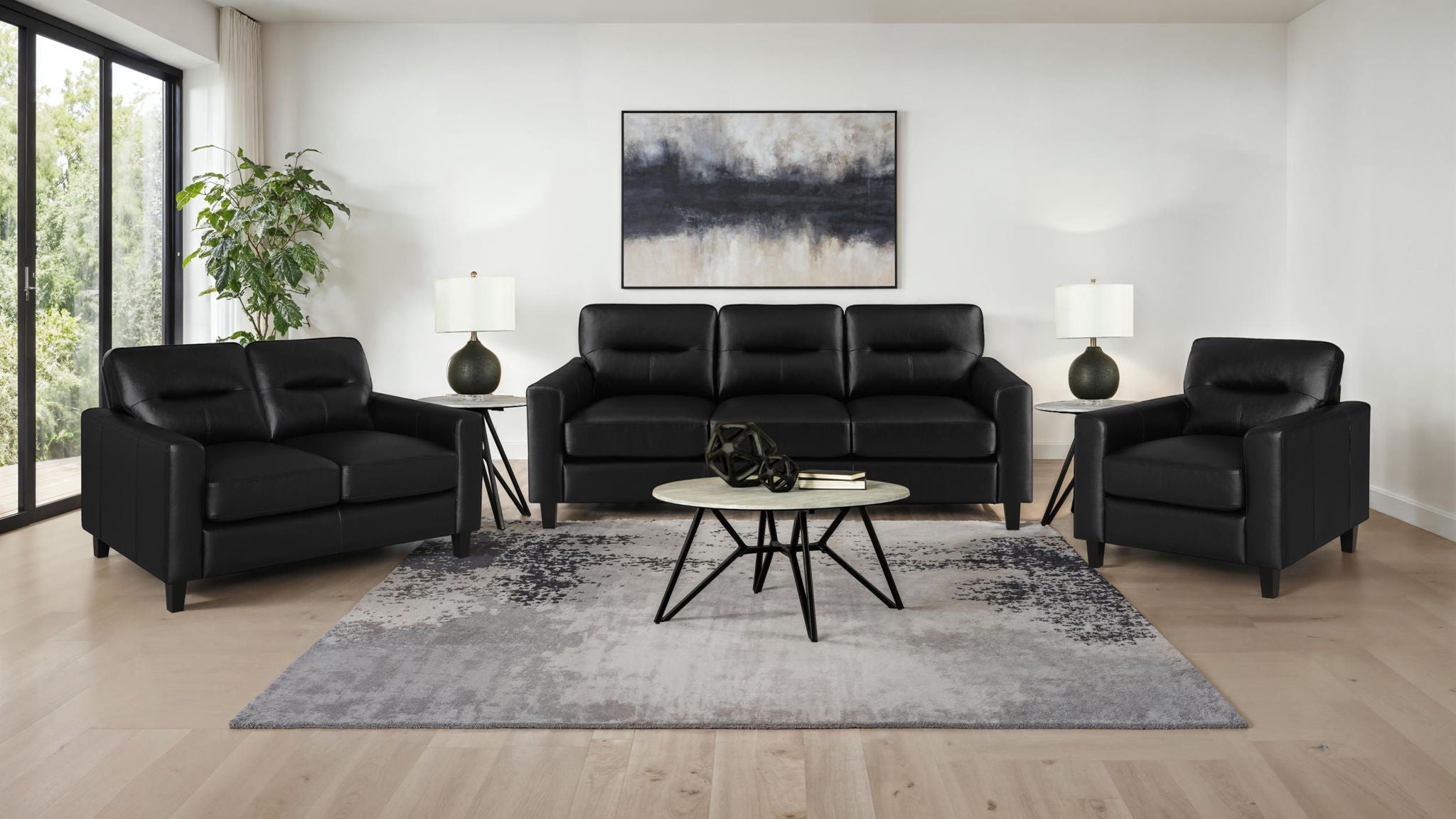 Scotland Faux Leather Upholstered Track Arm Loveseat Black
