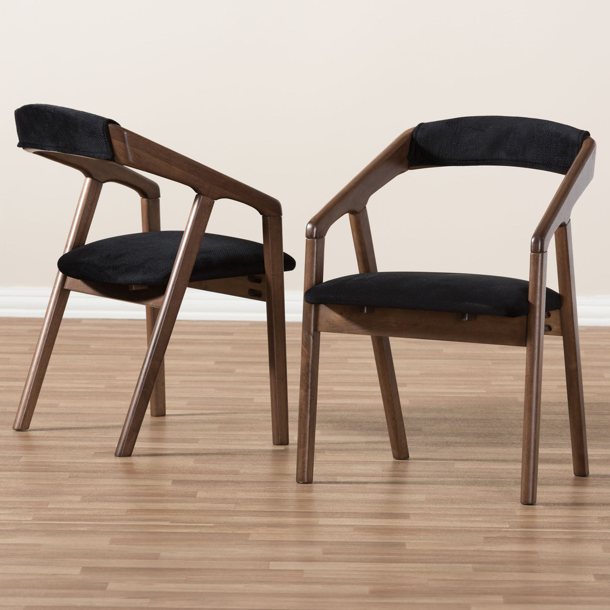 Wendy Mid-Century Modern Black Velvet and Walnut Medium Brown Wood Finishing Dining Chair (Set of 2)