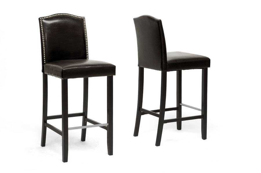 Libra Dark Brown Modern Bar Stool with Nail Head Trim (Set of 2)