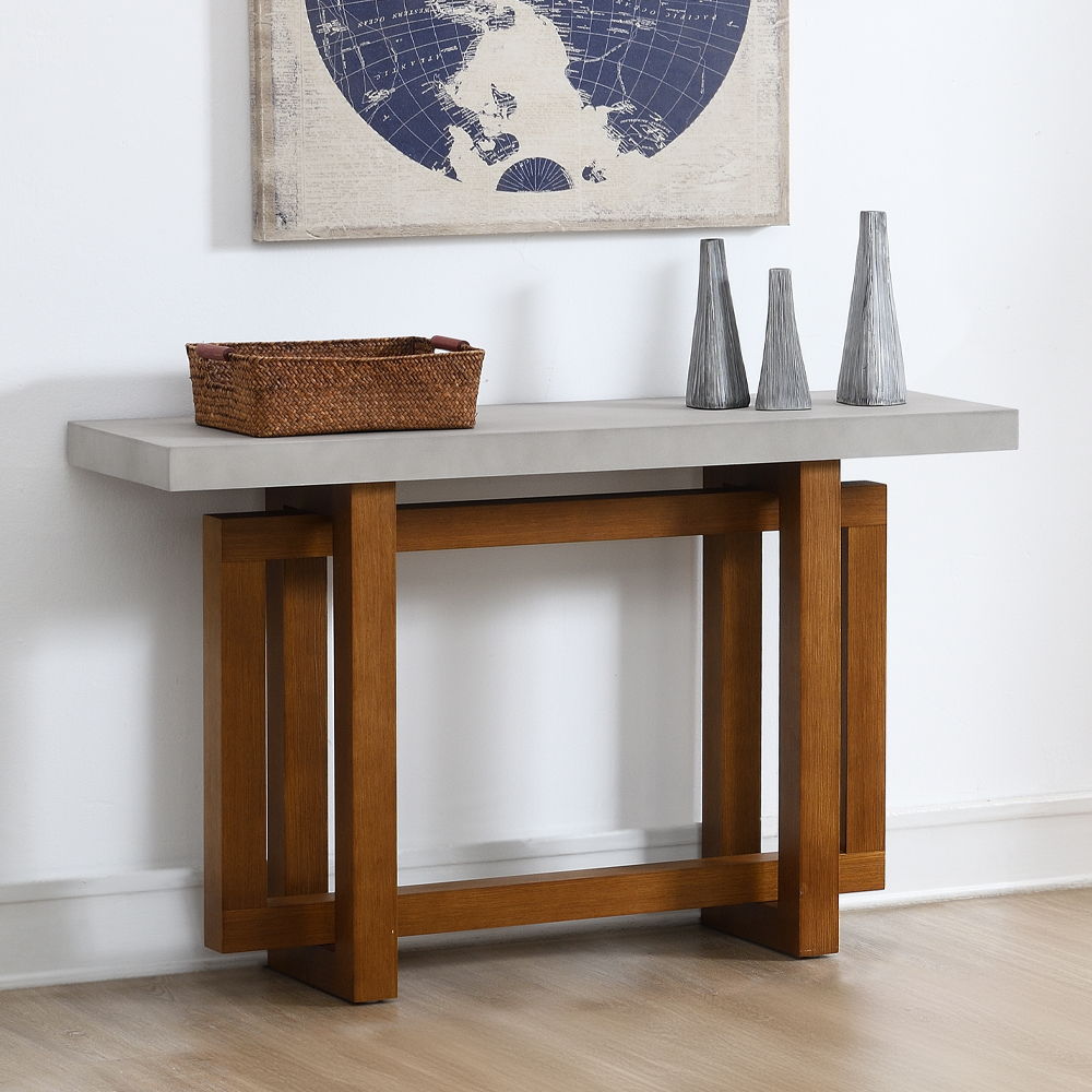 ACME Keven - Sofa Table - Faux Concrete Top & Walnut Finish | Meri Furniture