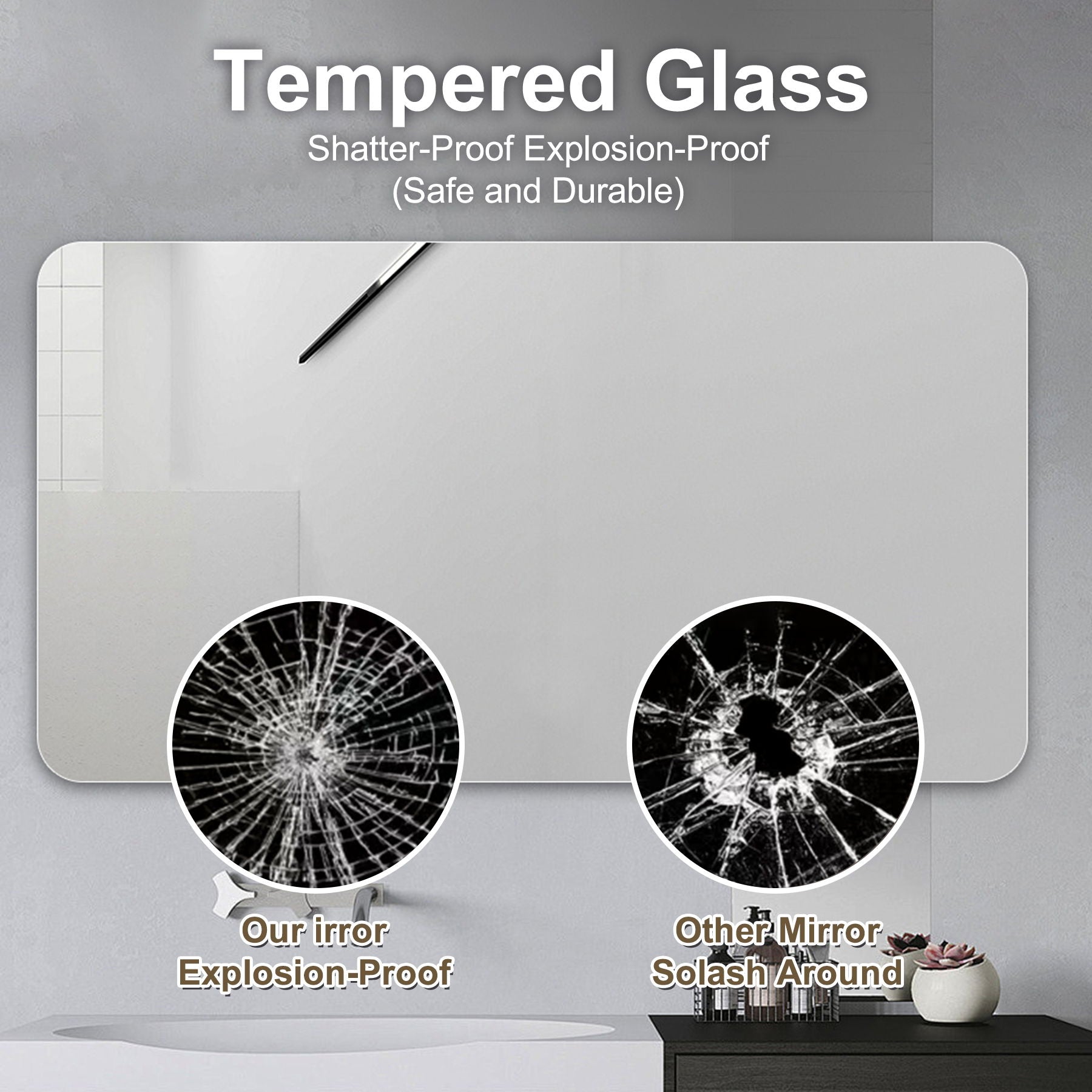 Bathroom Vanity Mirror, Wall-Mounted Mirror For Bathroom Anti-Fog, Waterproof