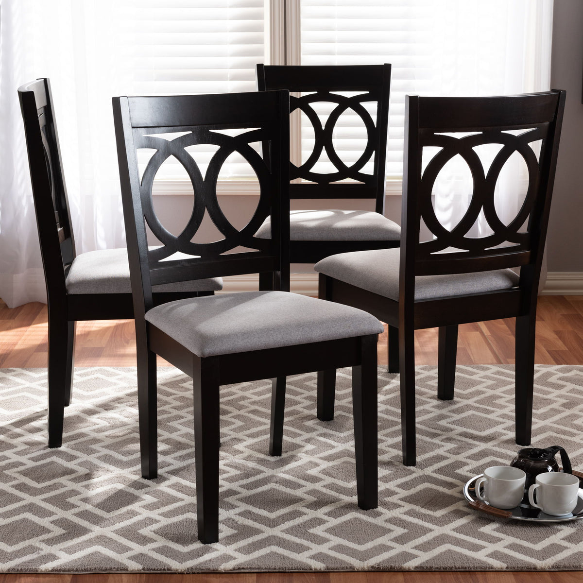 Lenoir Modern and Contemporary Gray Fabric Upholstered Espresso Brown Finished Wood Dining Chair Set of 4