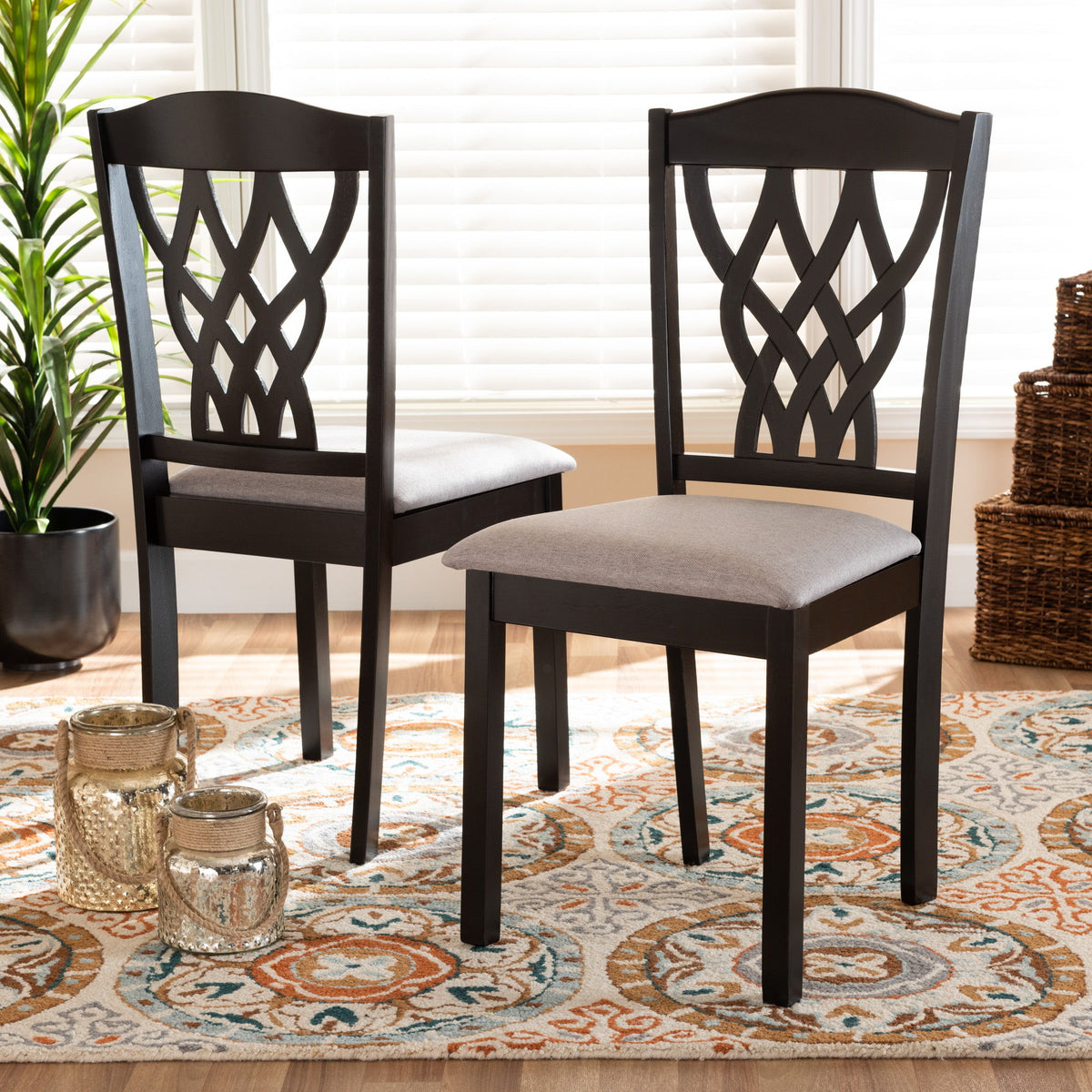 Delilah Modern and Contemporary Grey Fabric Upholstered and Dark Brown Finished Wood 2-Piece Dining Chair Set