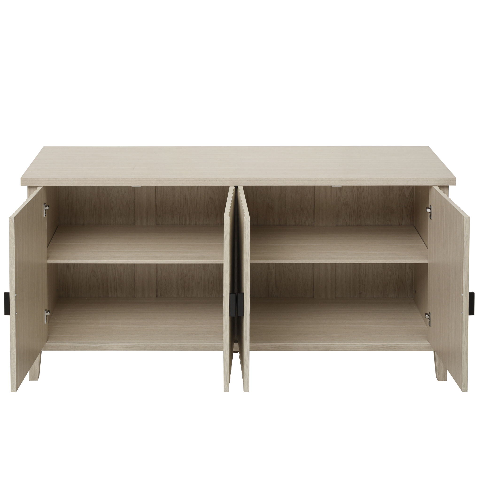 4 Door Sideboard, Carved Sideboard Buffet Cabinet With Storage, Modern Coffee Bar Cabinet With Adjustable Shelf For Living Room, Dining Room, Kitchen - Natural