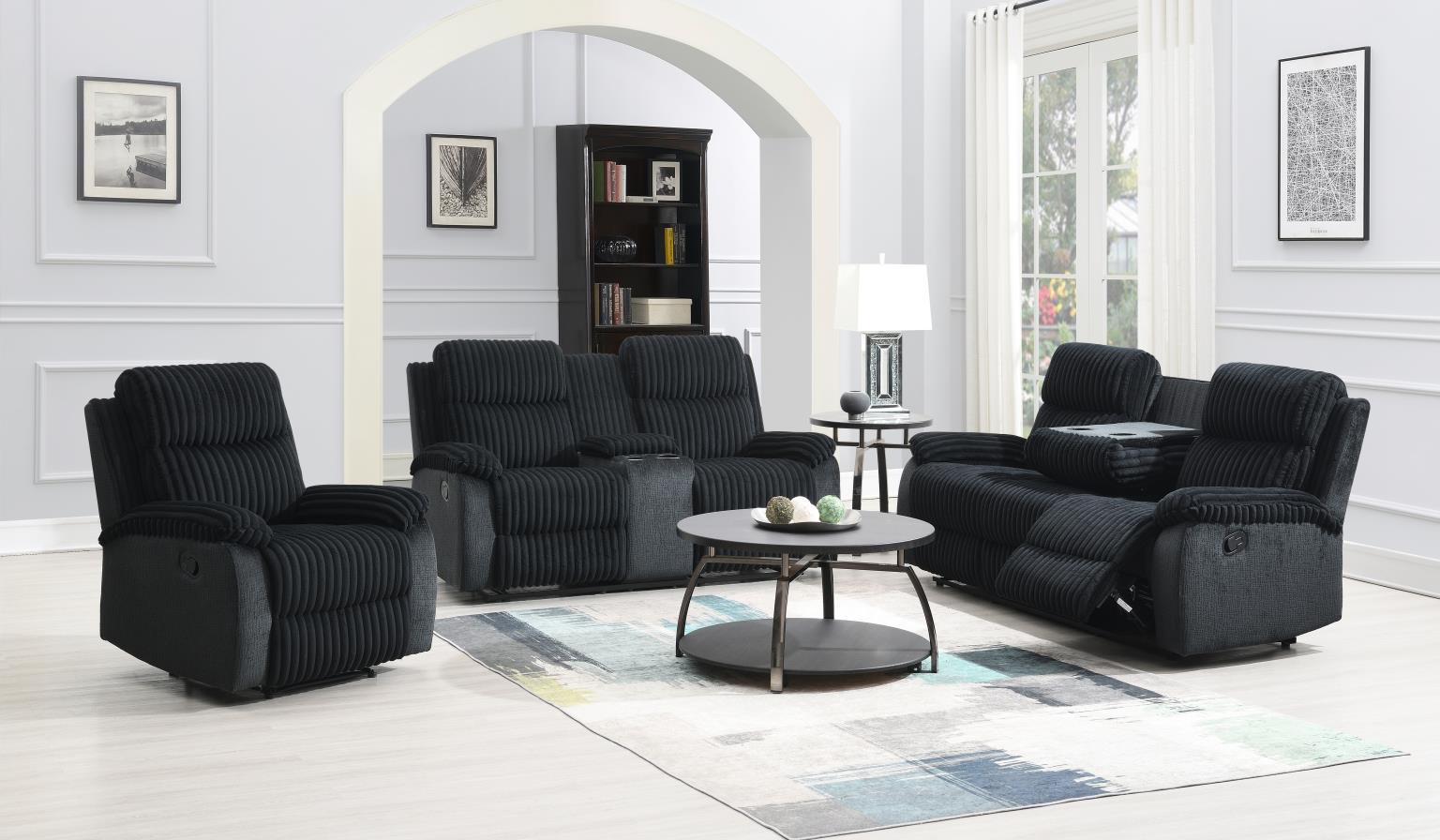 U181 - Corduroy Motion Sofa With Drop Down Table - Black