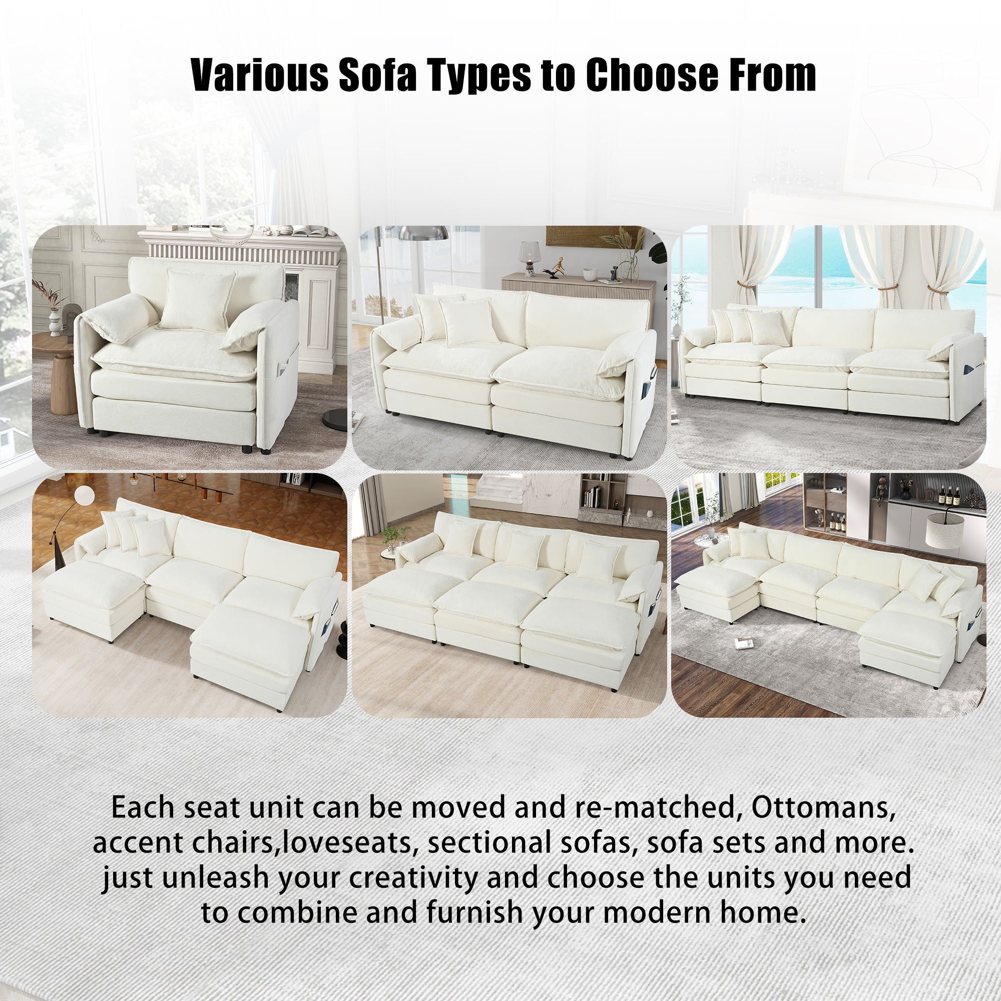 Modern Oversized Chenille Loveseat Sofa With Deep Seat And Diy Combination