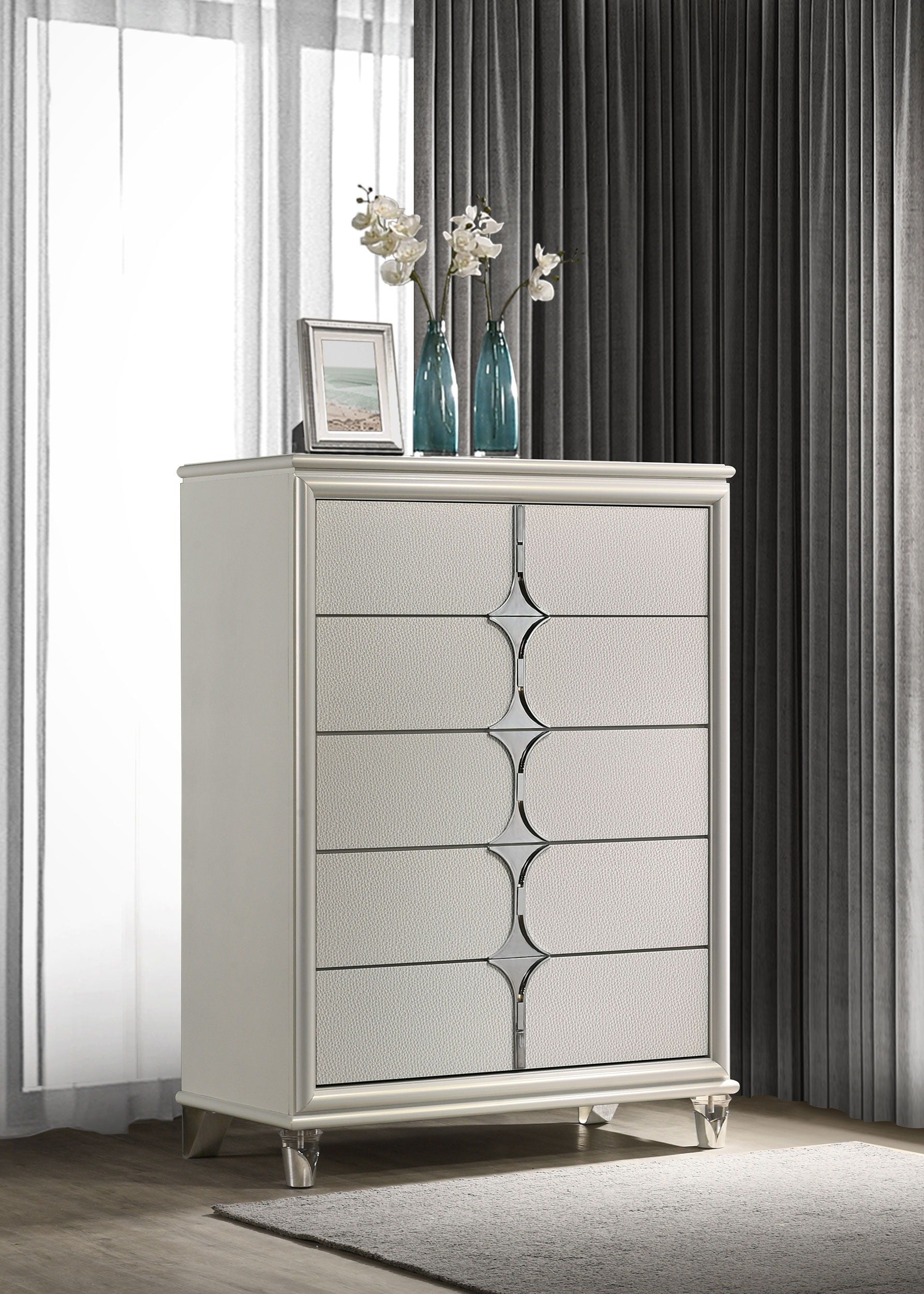 Coaster Fine Furniture Olivia - 5-Drawer Bedroom Chest Of Drawers - Pearl White | Meri Furniture