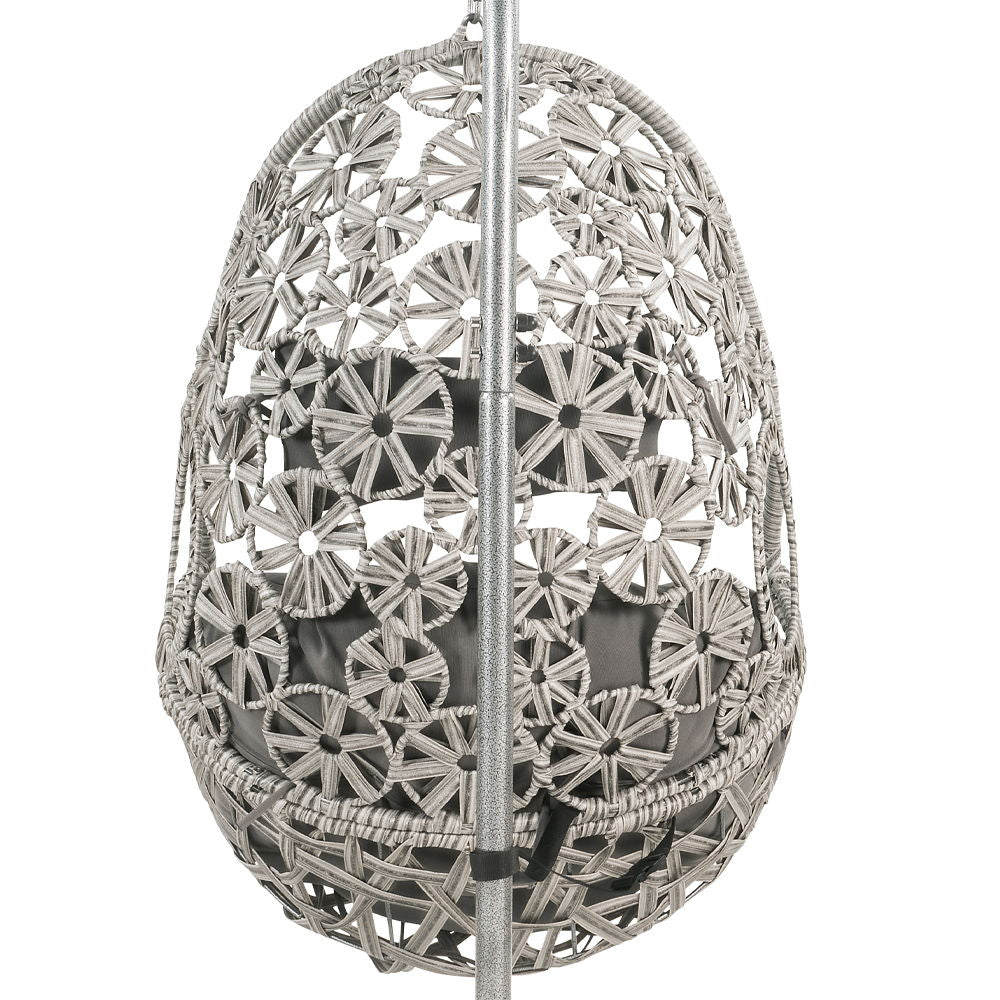 Sigar - Hanging Chair - Light Gray Fabric & Wicker