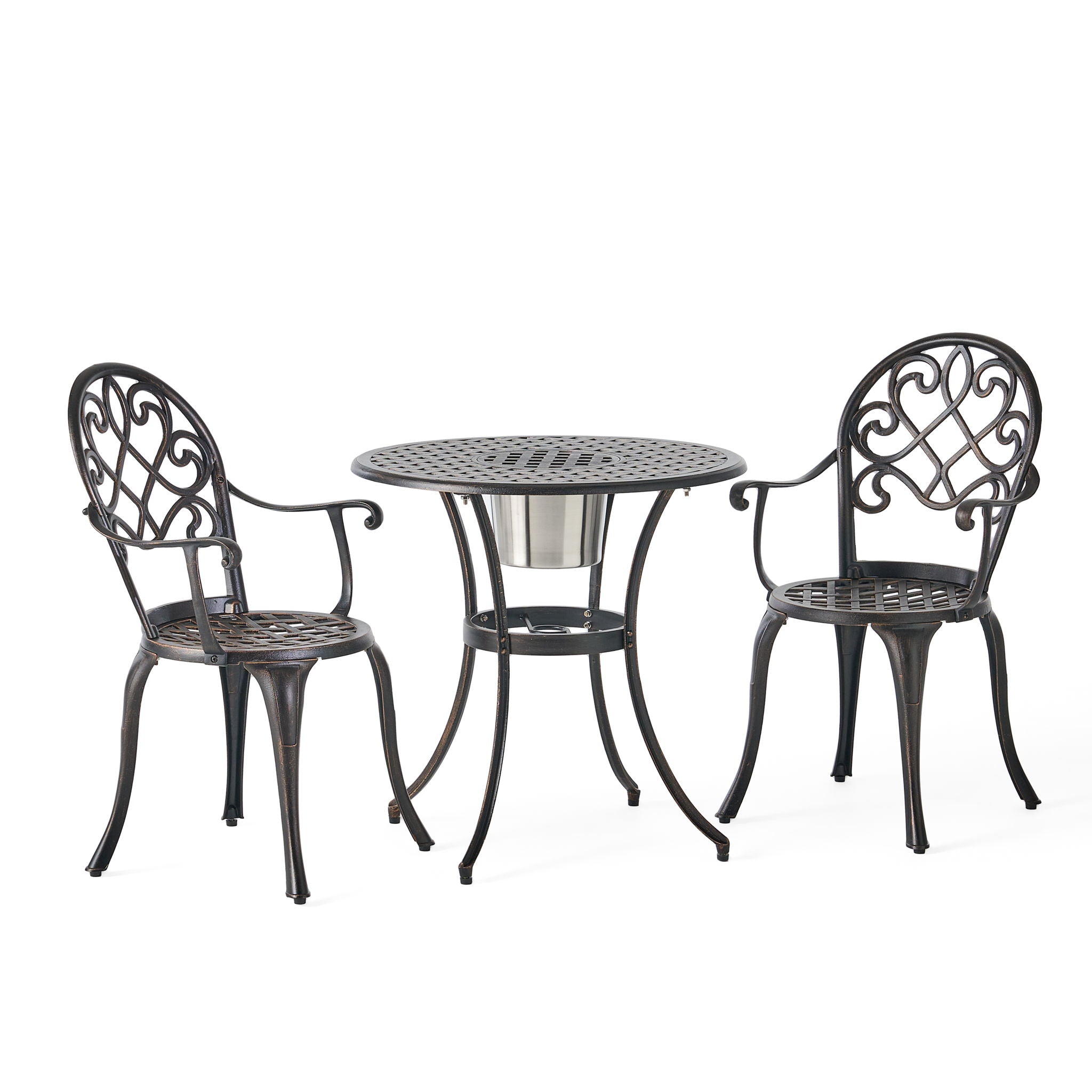 3 Piece Outdoor Aluminium Cast Bistro Set With Ice Bucket - Copper