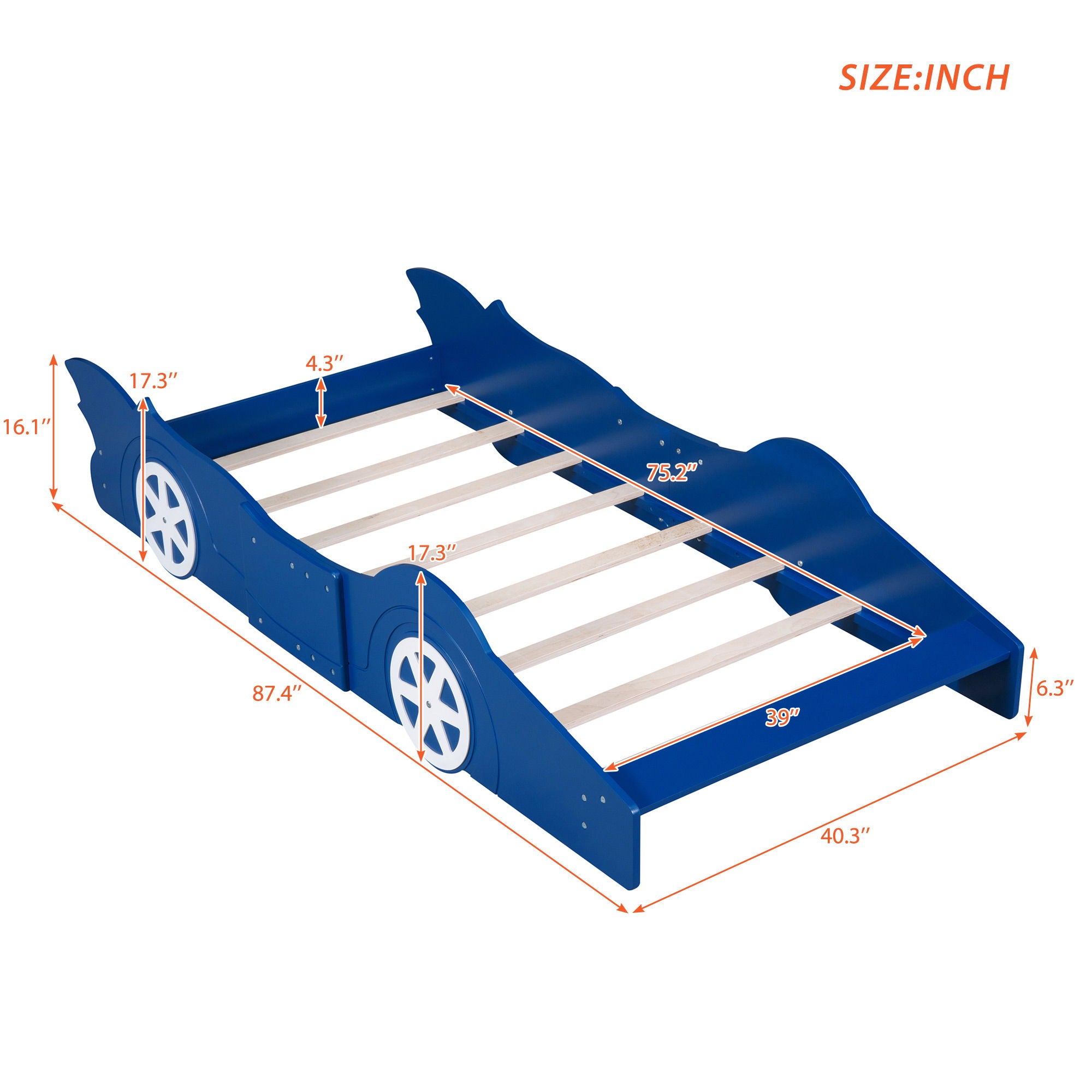 Race Car Shaped Platform Bed & Wheels