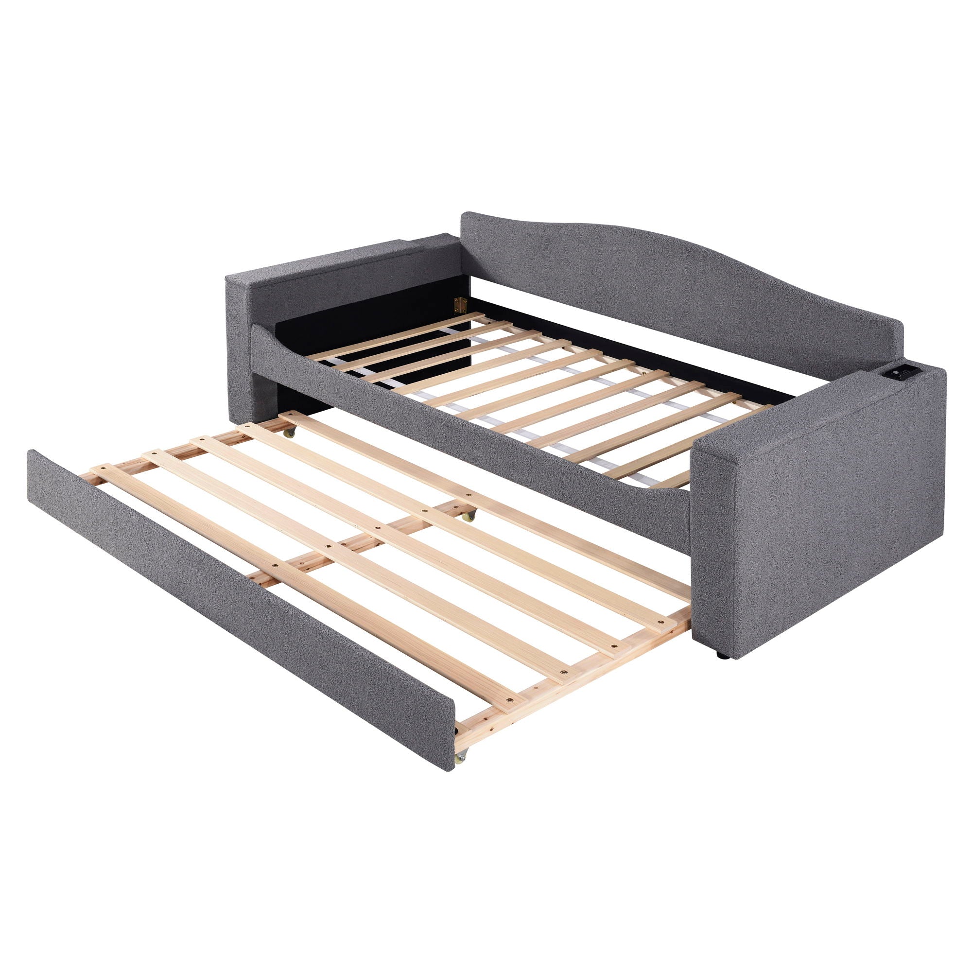 Upholstered Daybed With Storage Armrests, Trundle And Latest Integrated Bluetooth Audio System