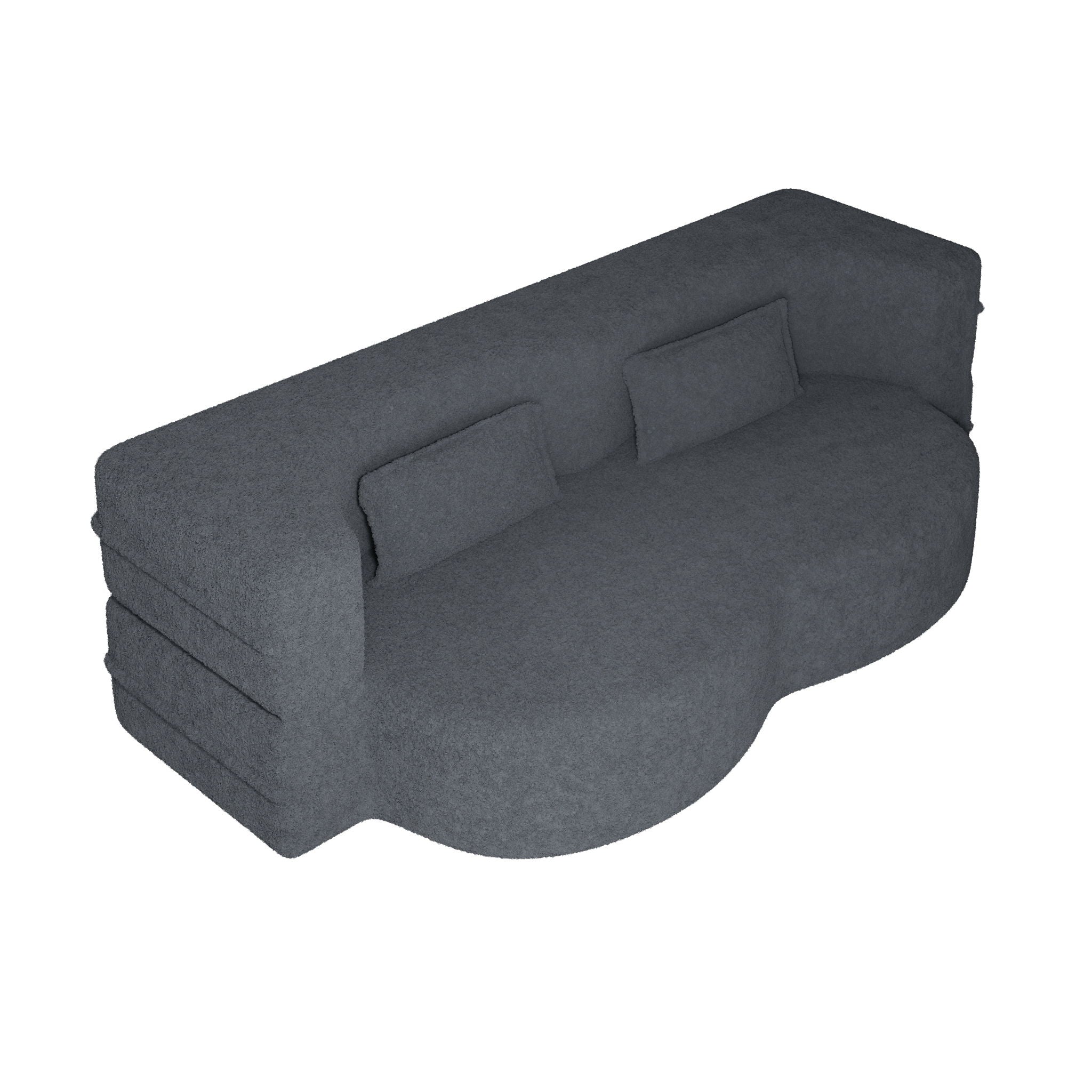 Modern Floor Sofa, With 2 Pillows, Convertible Teddy Fabric Foam Filled Bed