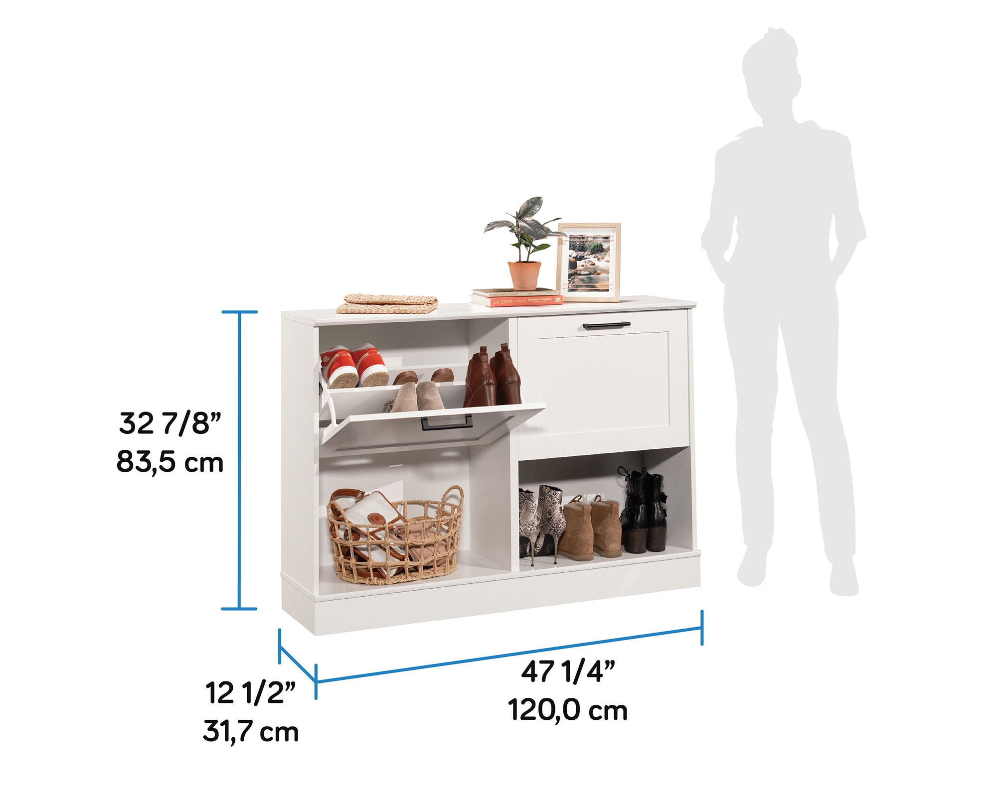 Short Shoe Cabinet with Flip Door in White