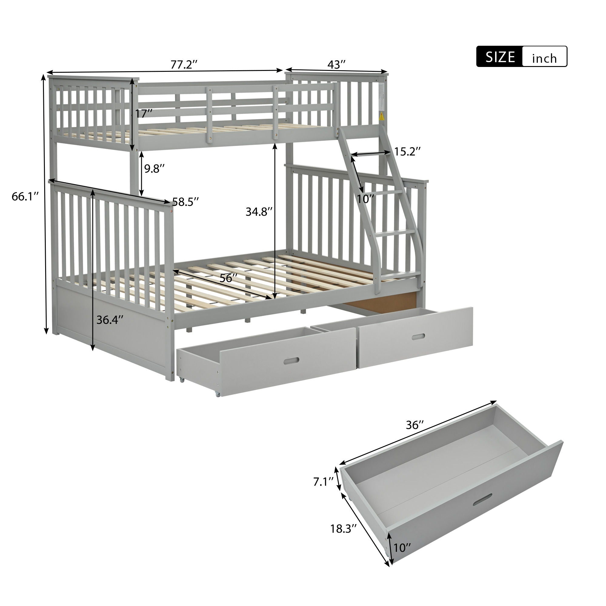 Bunk Bed With Ladder, And Safety Guard Rails