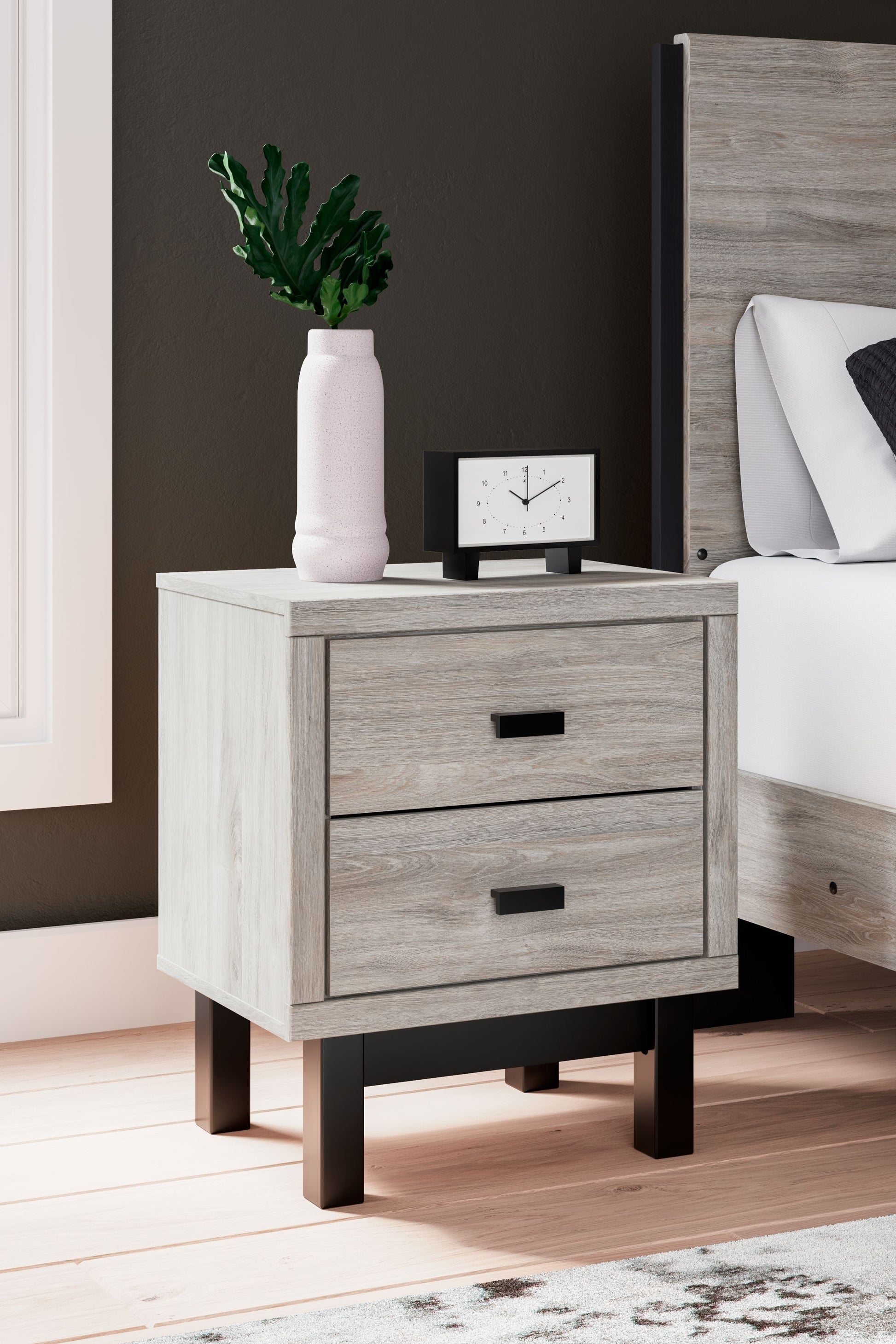 Signature Design by Ashley® Vessalli - Black / Gray - Two Drawer Nightstand | Meri Furniture