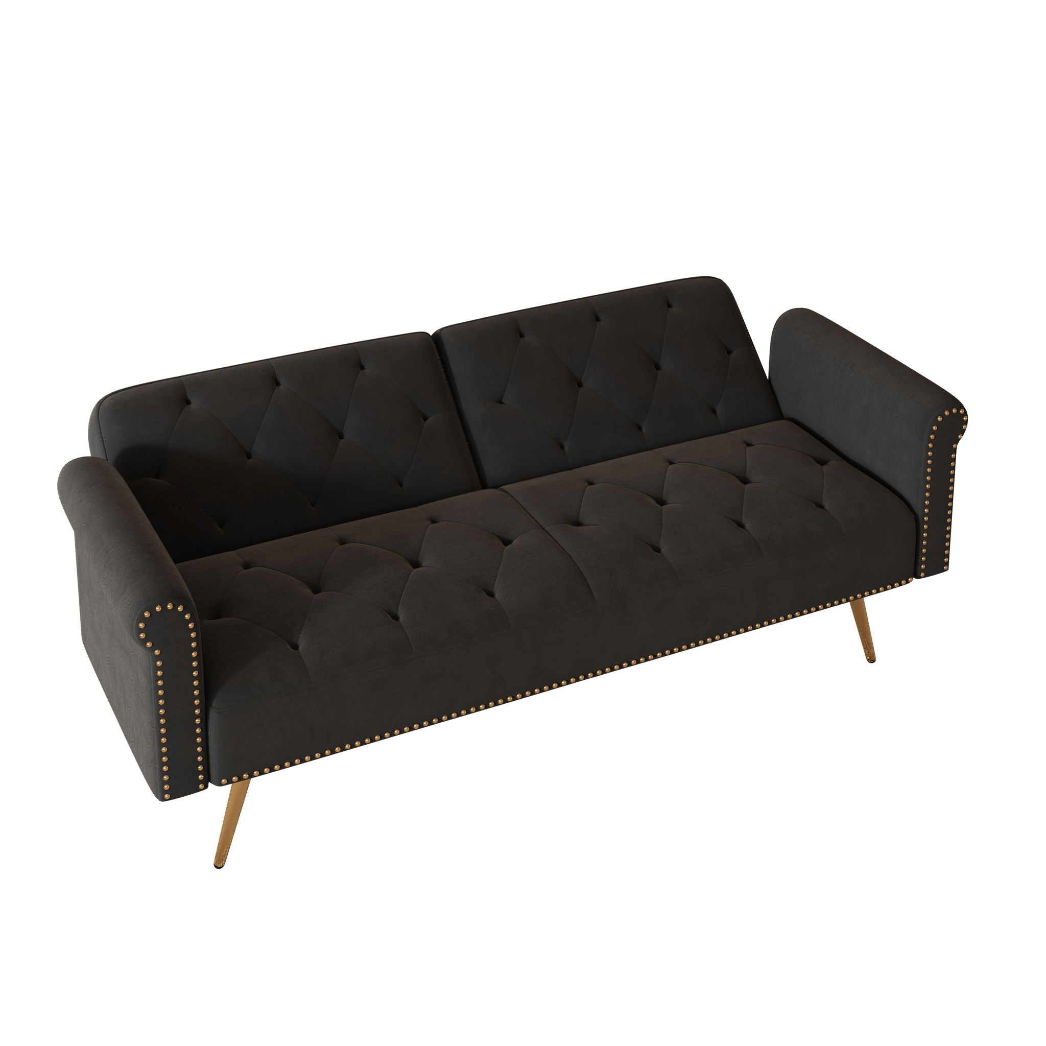 Luxurious Velvet Sofa Bed With Nail Head Trim And Matching Pillow
