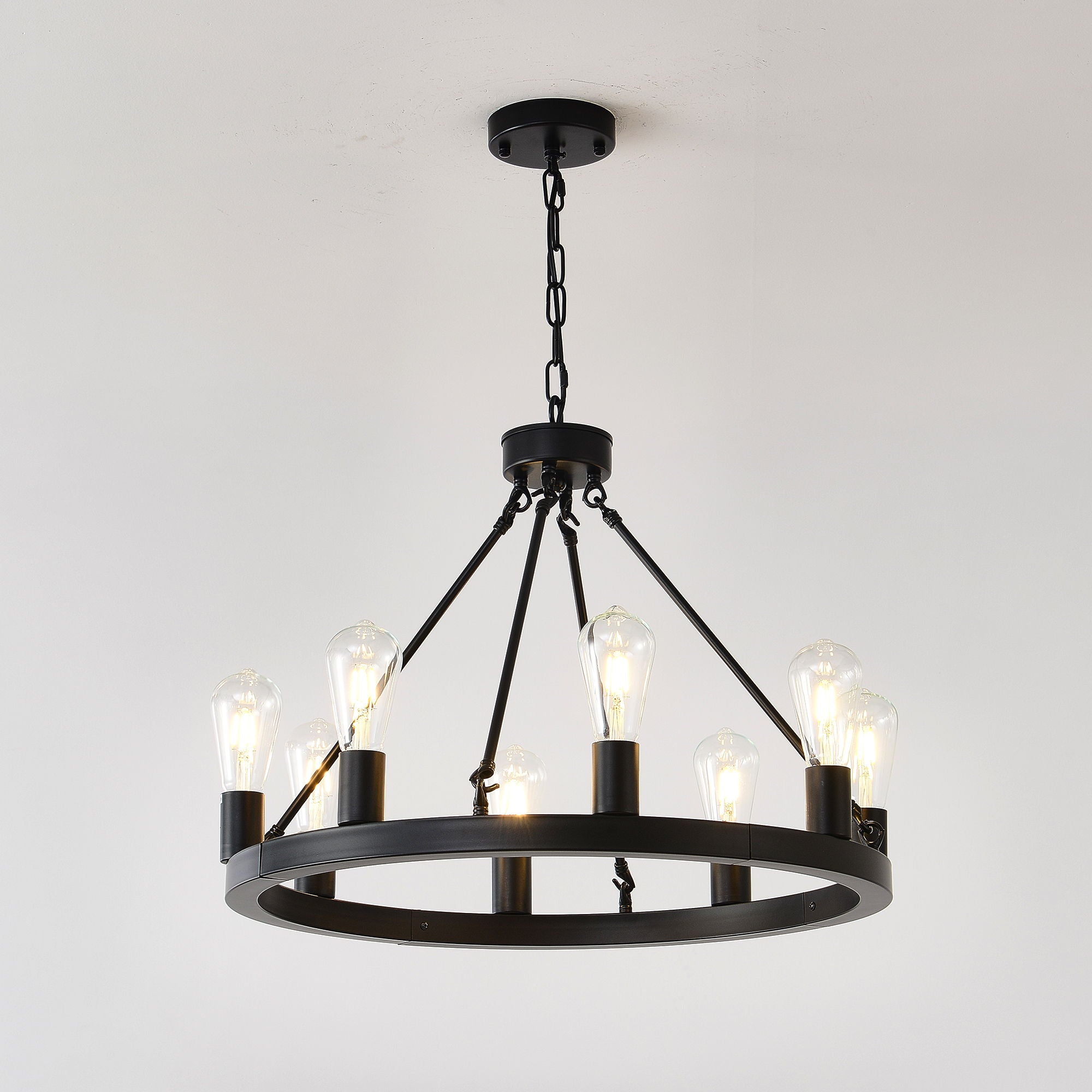 6 Light (No Bulbs) Wagon Wheel Chandelier Farmhouse Modern Small Round Chandelier For Living Room Kitchen Island Foyer Hallway Entryway Bedroom Dining Room Light Fixture Ceiling Hanging - Matte Black