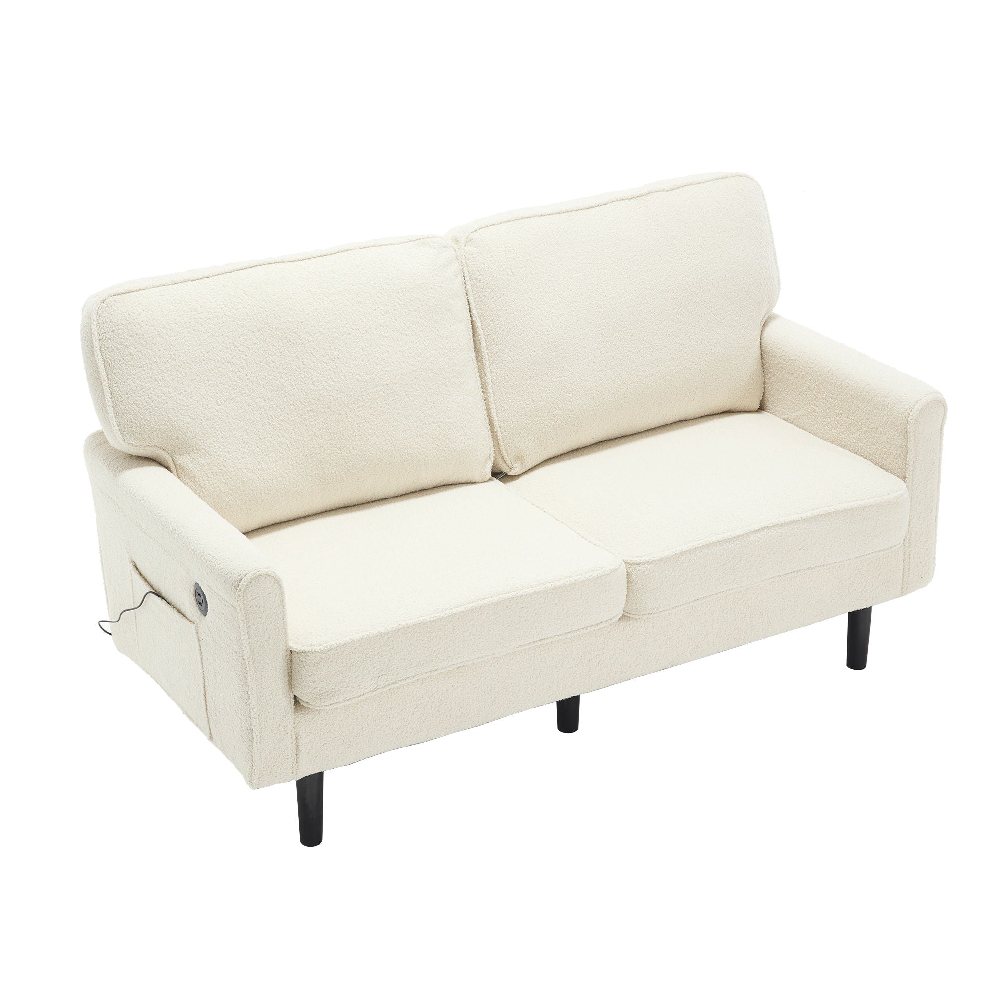 Mid Century Modern Loveseat Sofa With USB Ports, Removable Pillow Cover