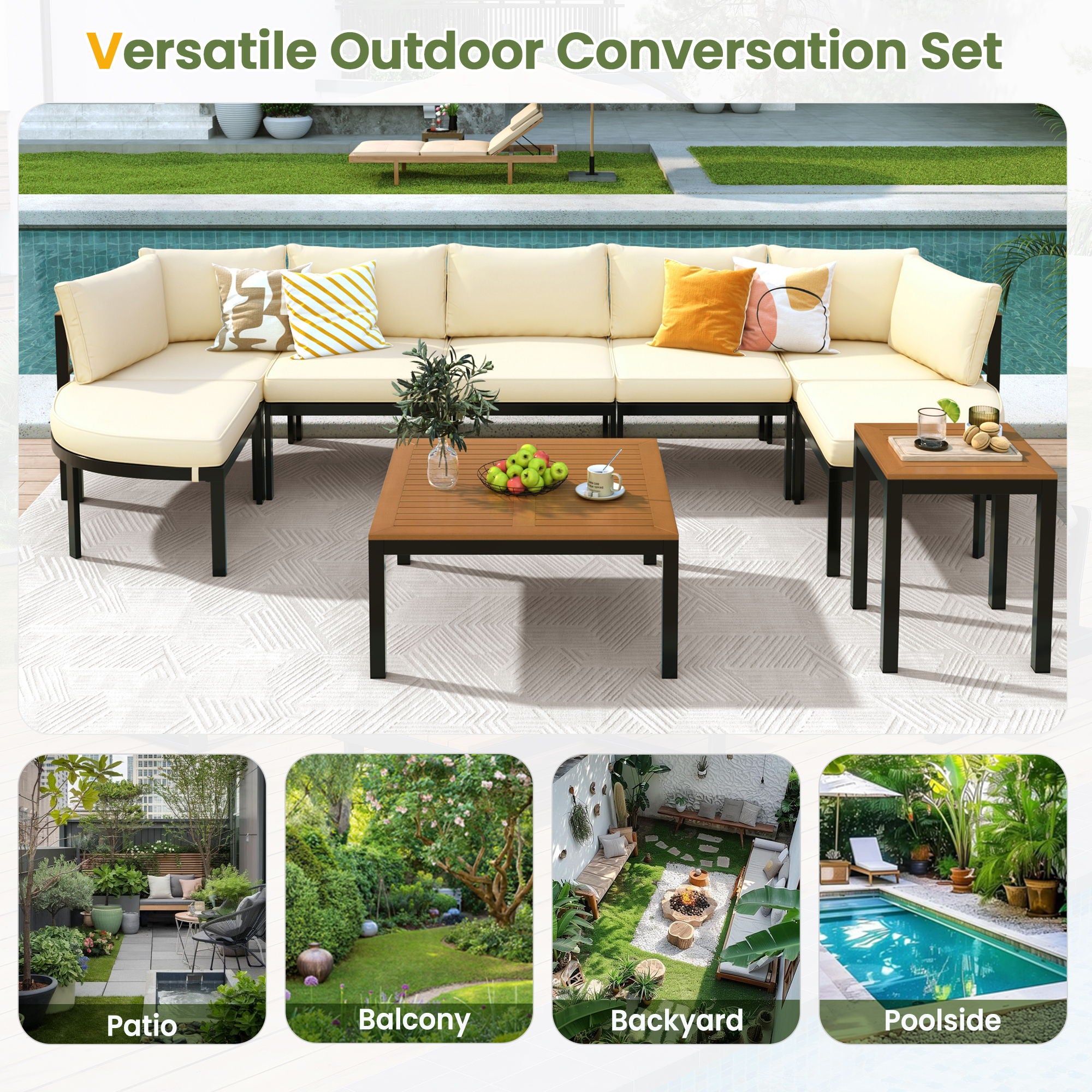 Outdoor Sectional Sofa Set Patio Seating Group With Cushions