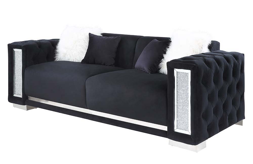 Trislar - Sofa With 4 Pillows Same 52525) - Black Velvet