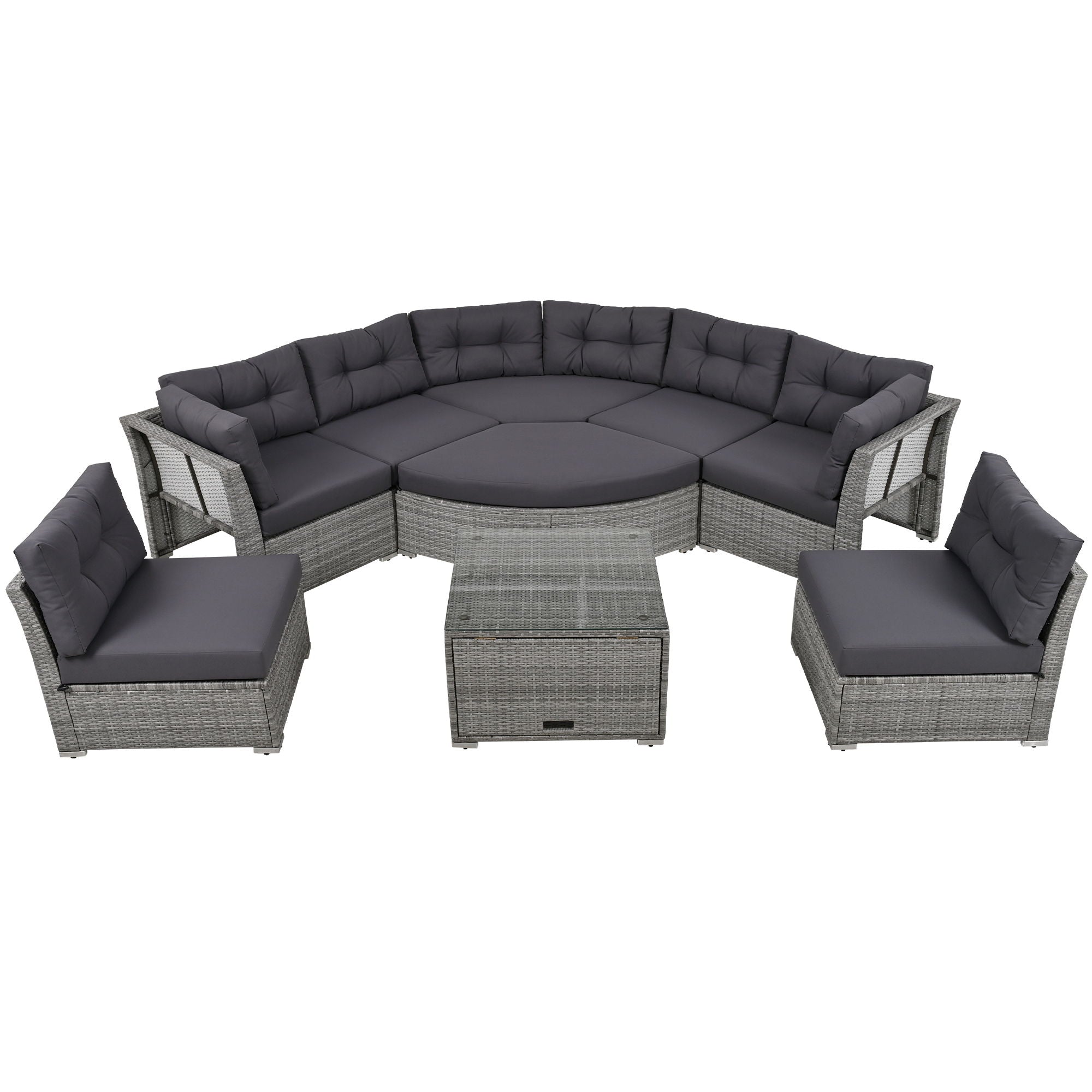 Elegant Patio Furniture Set Outdoor Daybed Rattan Sectional With Cushions And Center Table - Gray