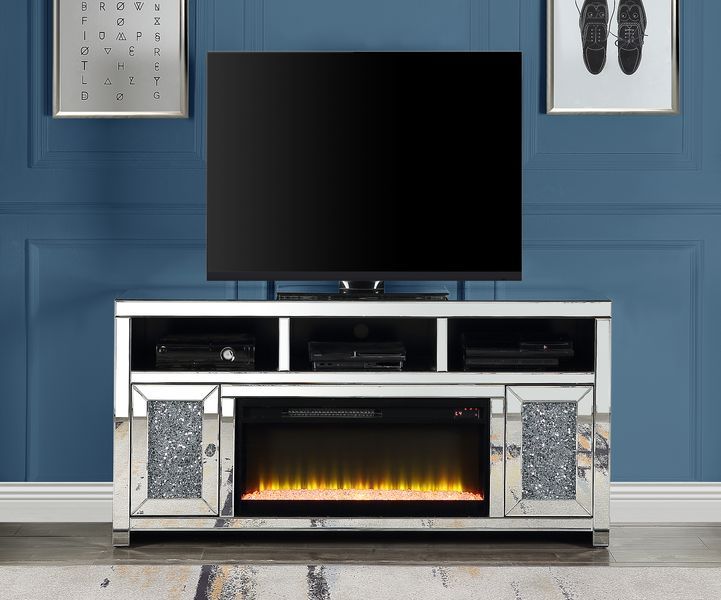 ACME Noralie - TV Stand - Mirrored & Faux Diamonds - 30" | Meri Furniture