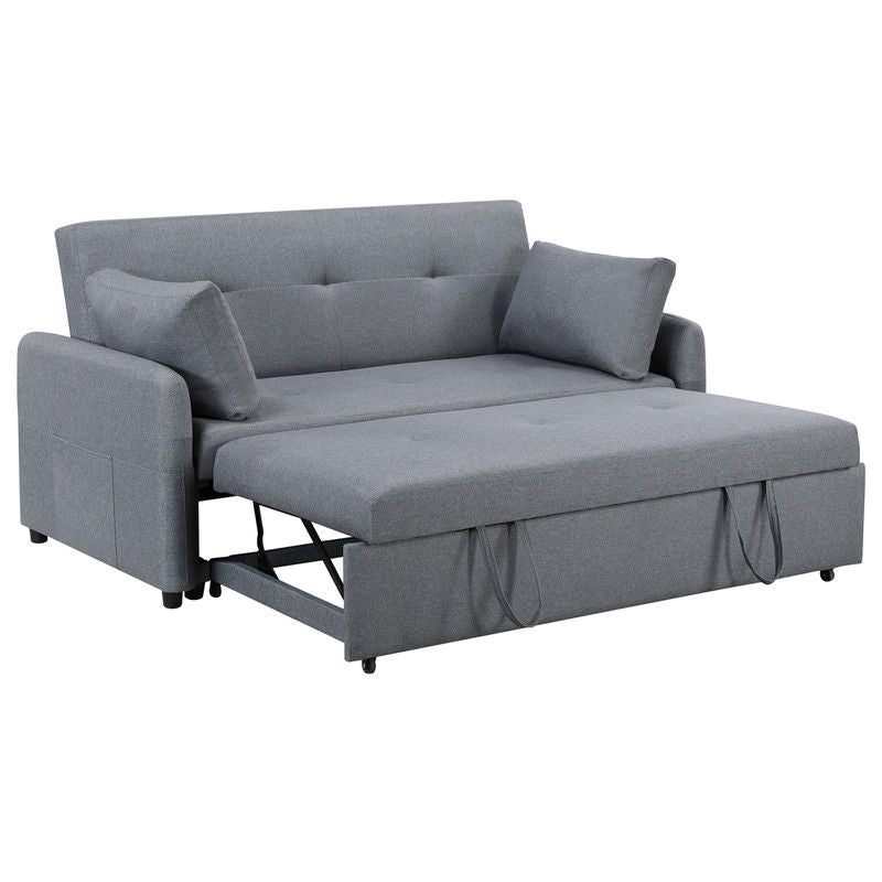 Radella 69"W Gray Linen Convertible Sleeper Sofa with USB Ports, Power Sockets, Pockets, Pillows, Tufting