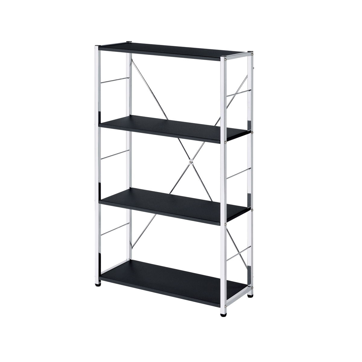 ACME Rectangular BookshelfModern Concise Design Chrome Metal Frame X-Shape Cross Bar4 Tier Shelf Book Case | Meri Furniture