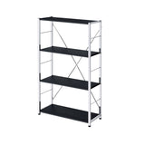 Rectangular BookshelfModern Concise Design Chrome Metal Frame X-Shape Cross Bar4 Tier Shelf Book Case