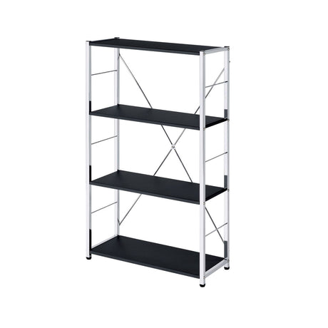 Rectangular BookshelfModern Concise Design Chrome Metal Frame X-Shape Cross Bar4 Tier Shelf Book Case