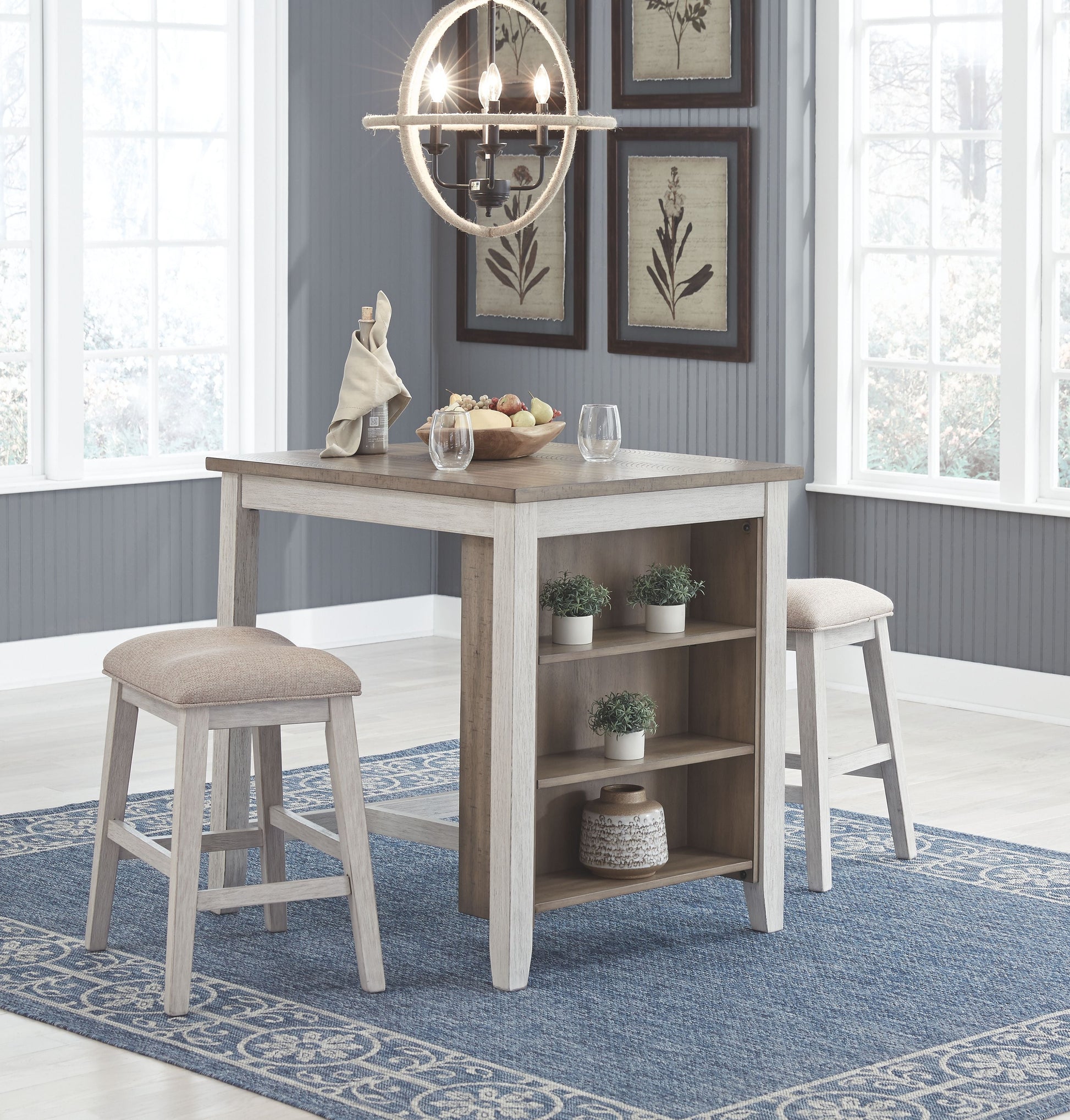 Signature Design by Ashley® Skempton - White - Rect Drm Counter Tbl Set(Set of 3) | Meri Furniture